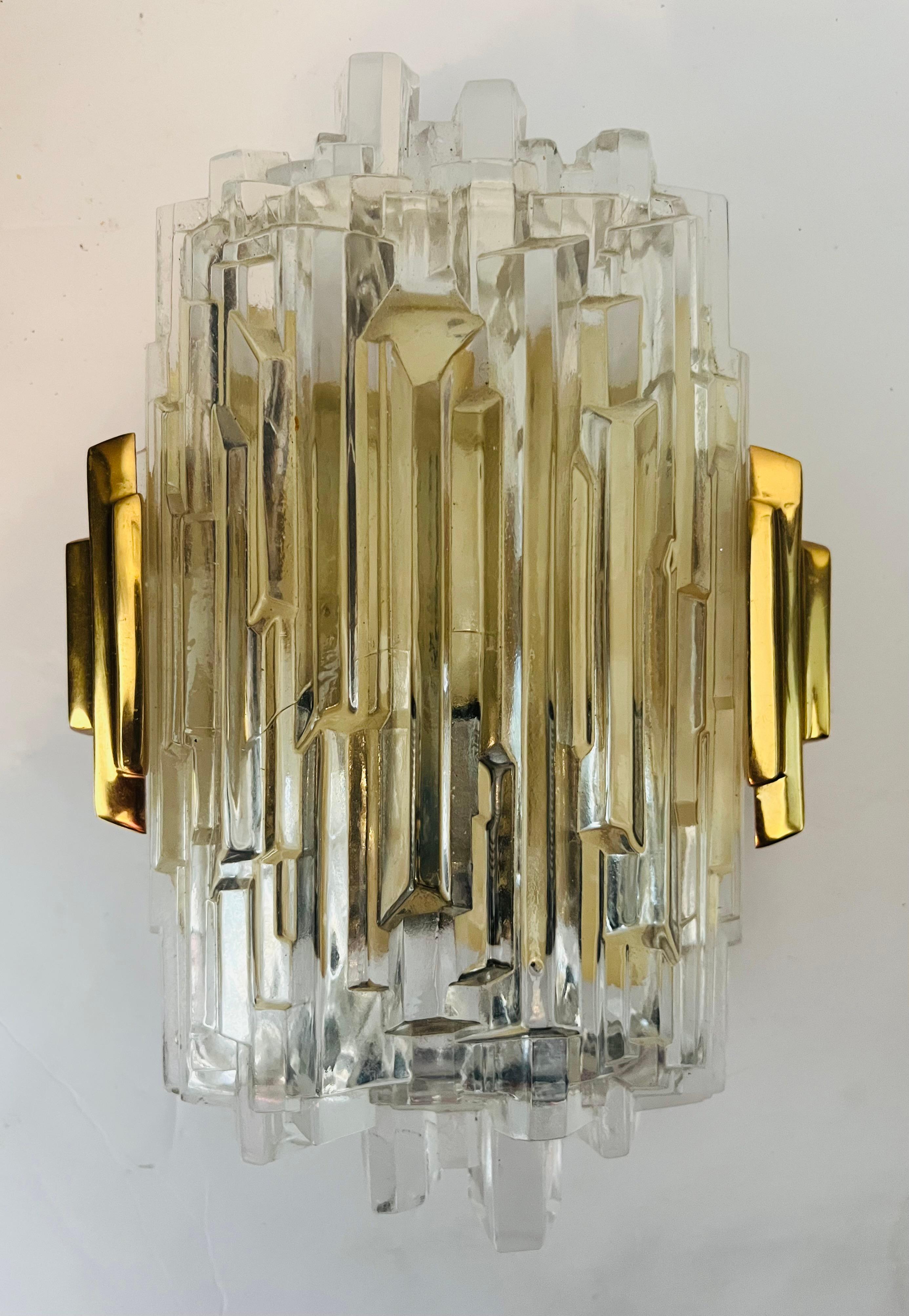Pareja de apliques de cristal de hielo Hillebrand de los años 70 en venta 5