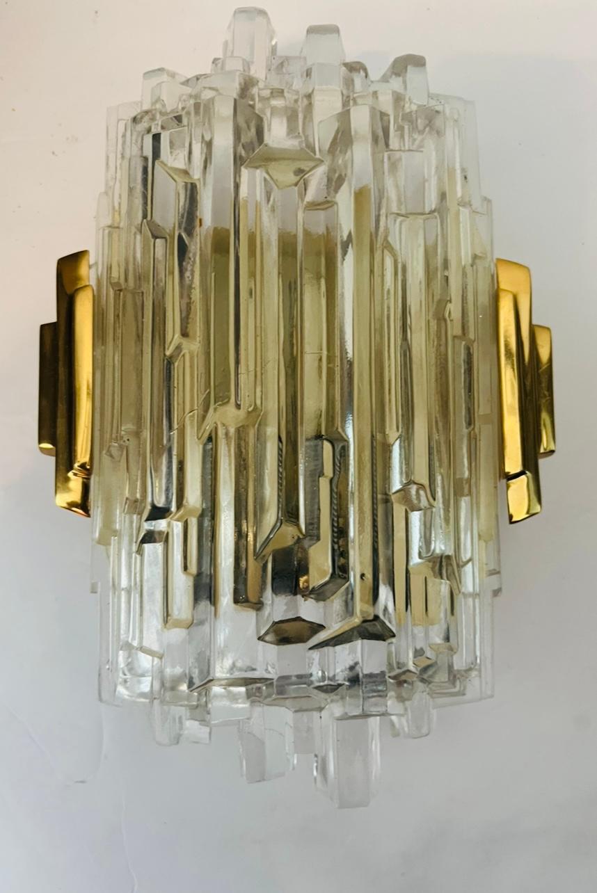 German Pair of 1970s Hillebrand Ice Crystal Wall Lamps For Sale