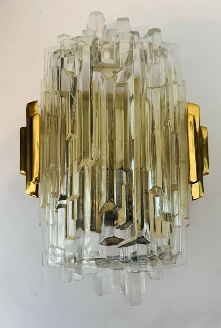 Pair of 1970s Hillebrand Ice Crystal Wall Lamps In Excellent Condition For Sale In New York, NY