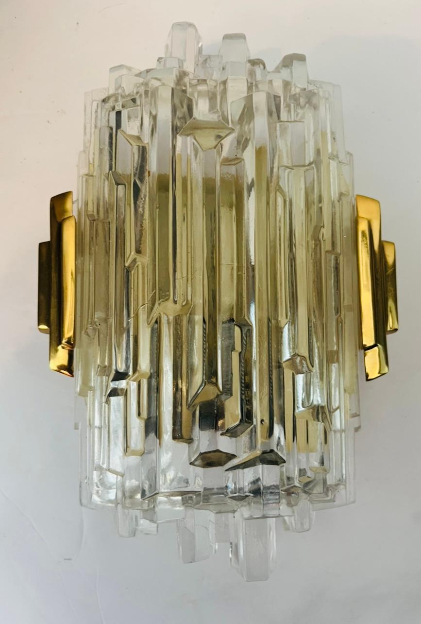 Late 20th Century Pair of 1970s Hillebrand Ice Crystal Wall Lamps For Sale