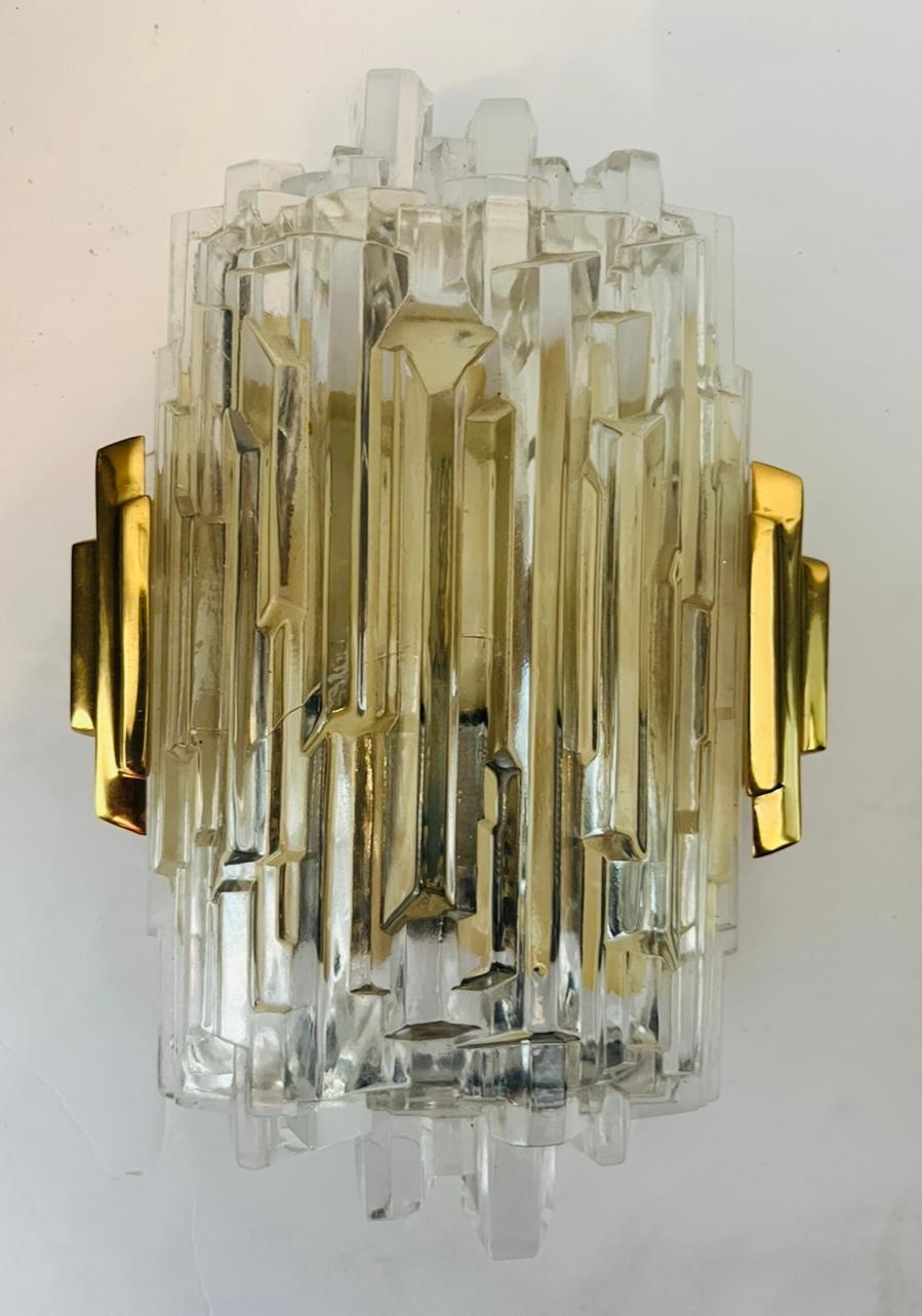 Brass Pair of 1970s Hillebrand Ice Crystal Wall Lamps For Sale