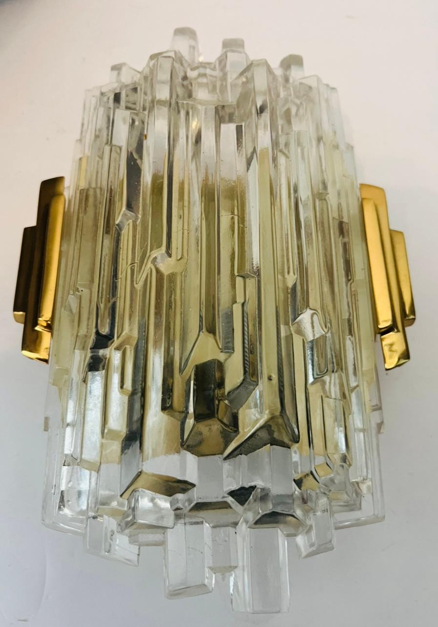 Brass Pair of 1970s Hillebrand Ice Crystal Wall Lamps For Sale