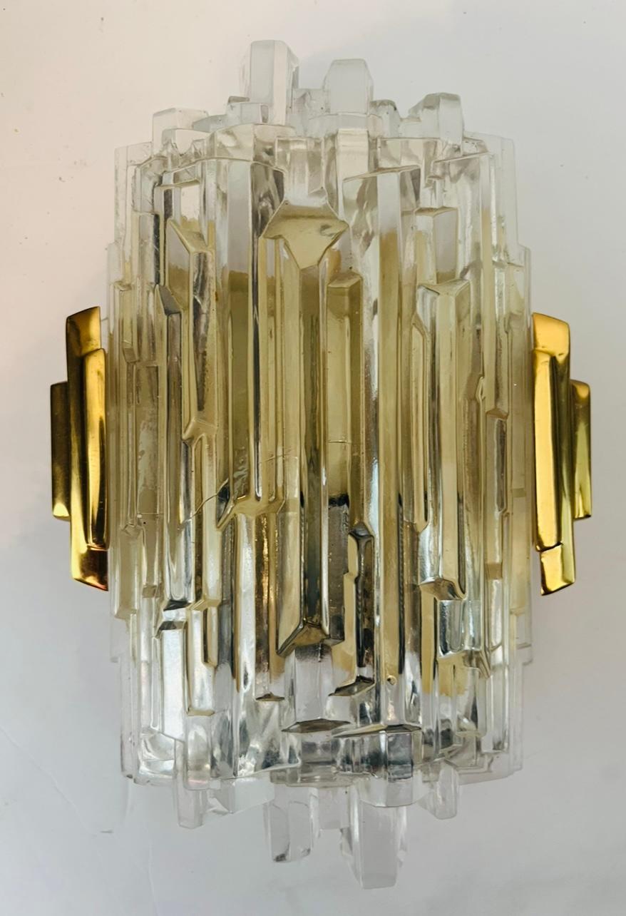 Pair of 1970s Hillebrand Ice Crystal Wall Lamps For Sale 1