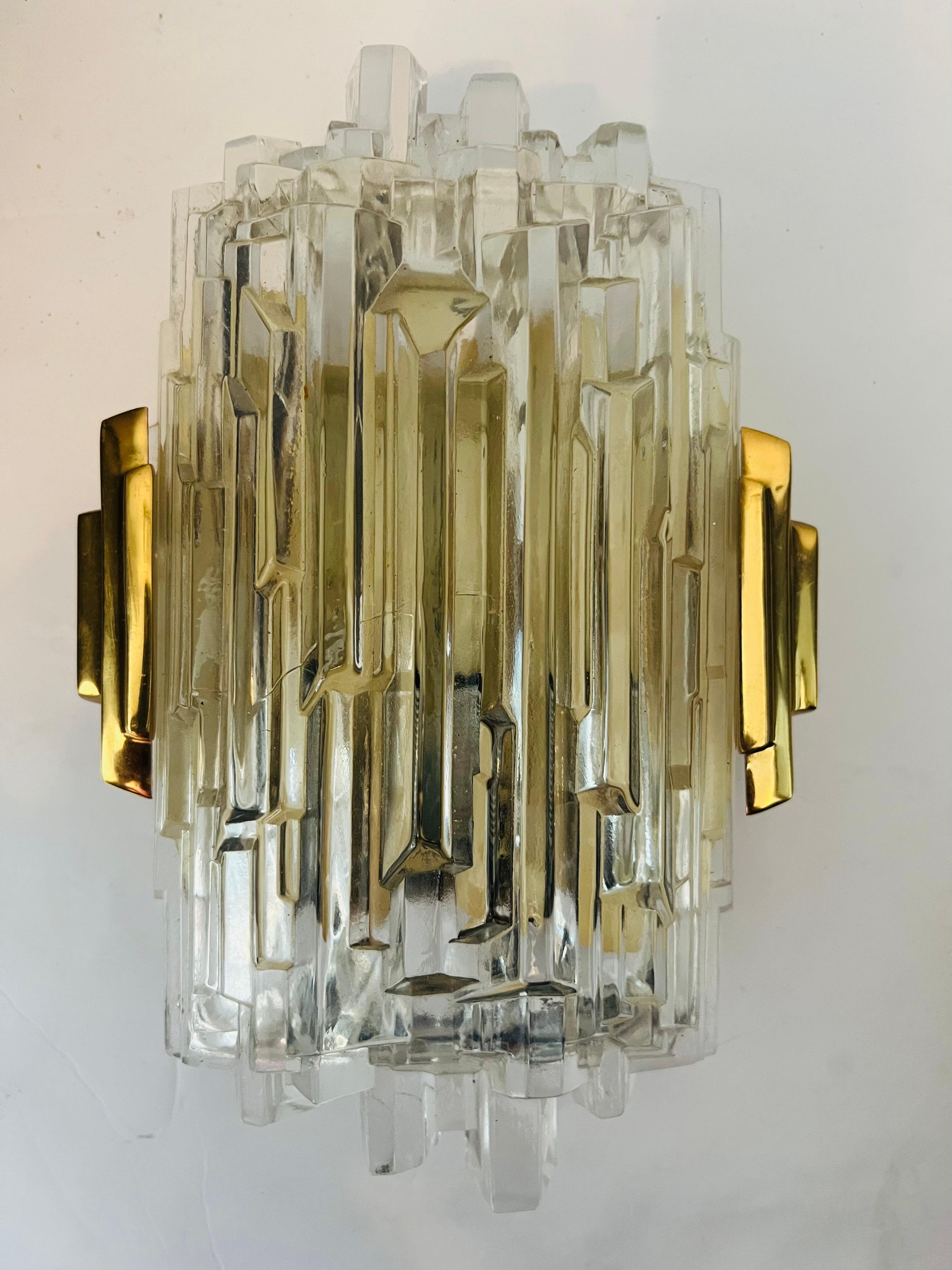 Pareja de apliques de cristal de hielo Hillebrand de los años 70 en venta 2