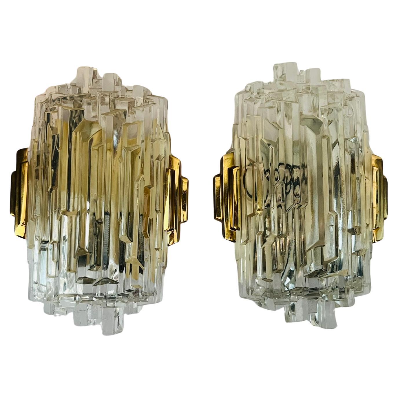 Pair of 1970s Hillebrand Ice Crystal Wall Lamps