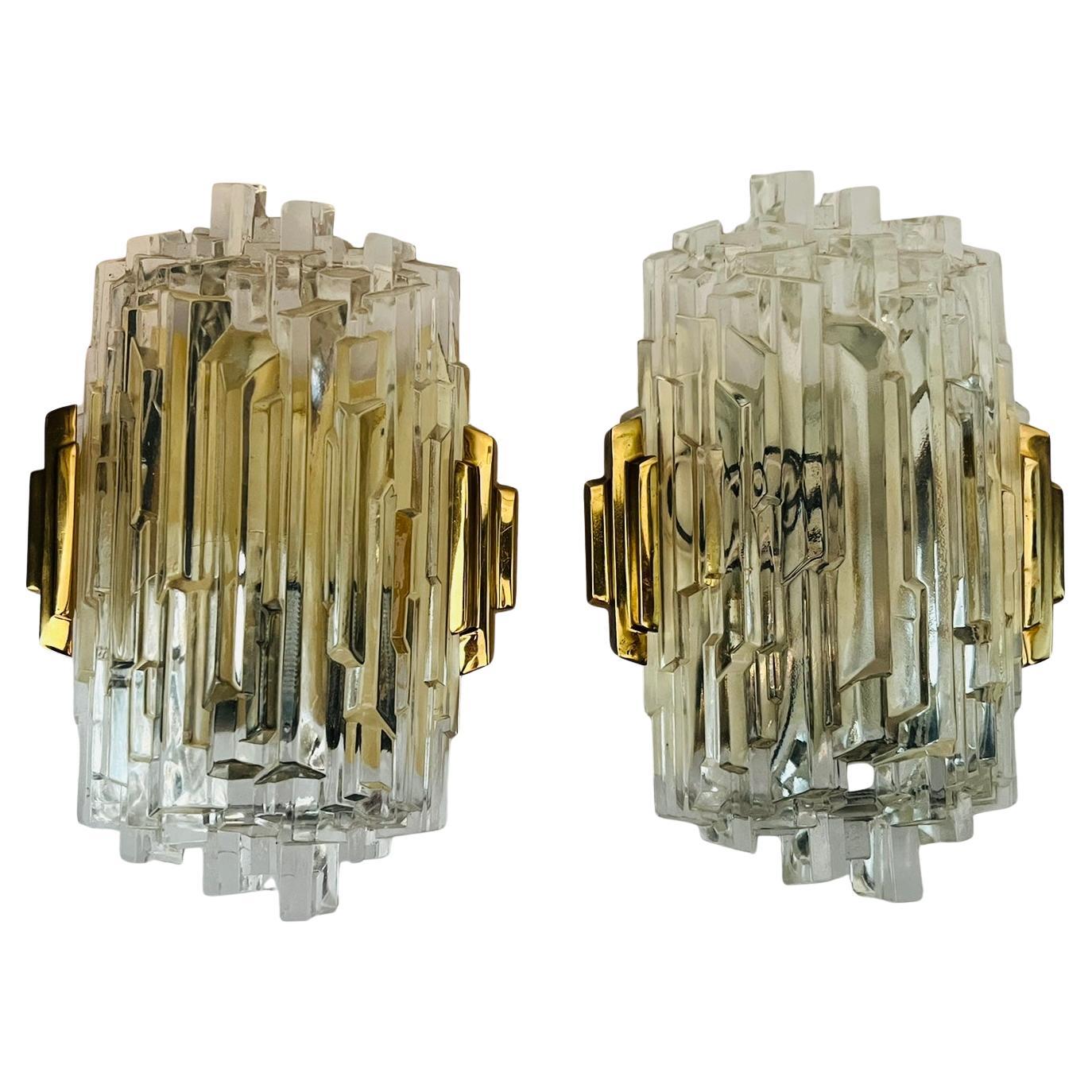 Pair of 1970s Hillebrand Ice Crystal Wall Lamps