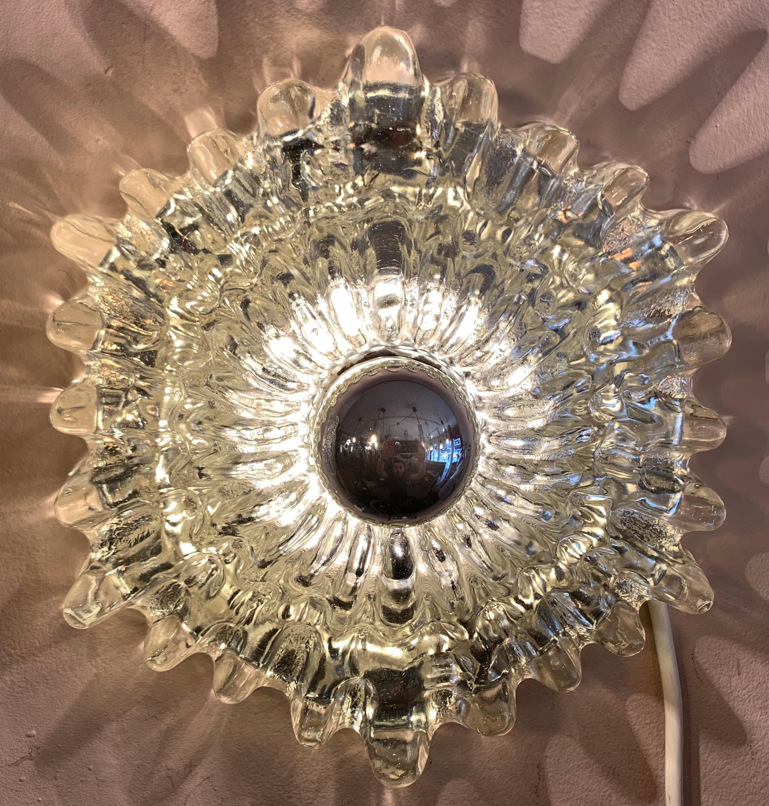 20th Century Pair of 1970s Hillebrand Lighting Silver Glass Sunburst Wall Lights or Sconces