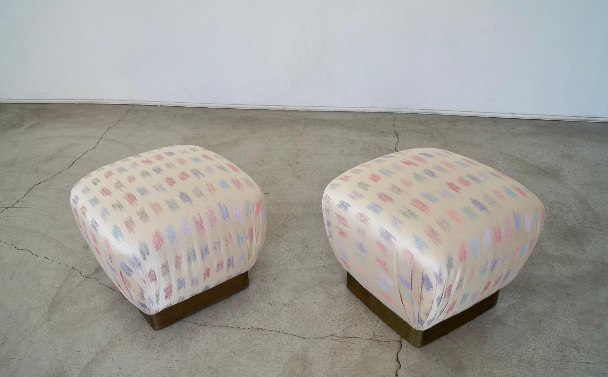 Brass Pair of 1970's Hollywood Regency Marge Carson Poufs For Sale