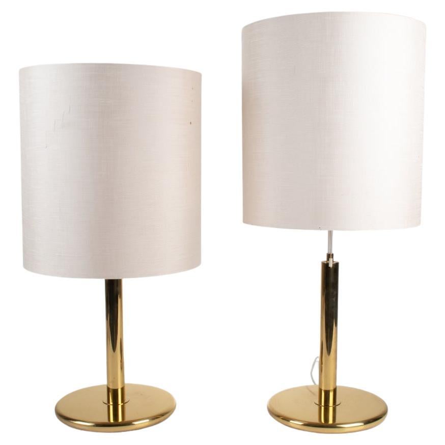 Pair of 1970's Hollywood Regency Revival Adjustable-Height Brass Table Lamps For Sale