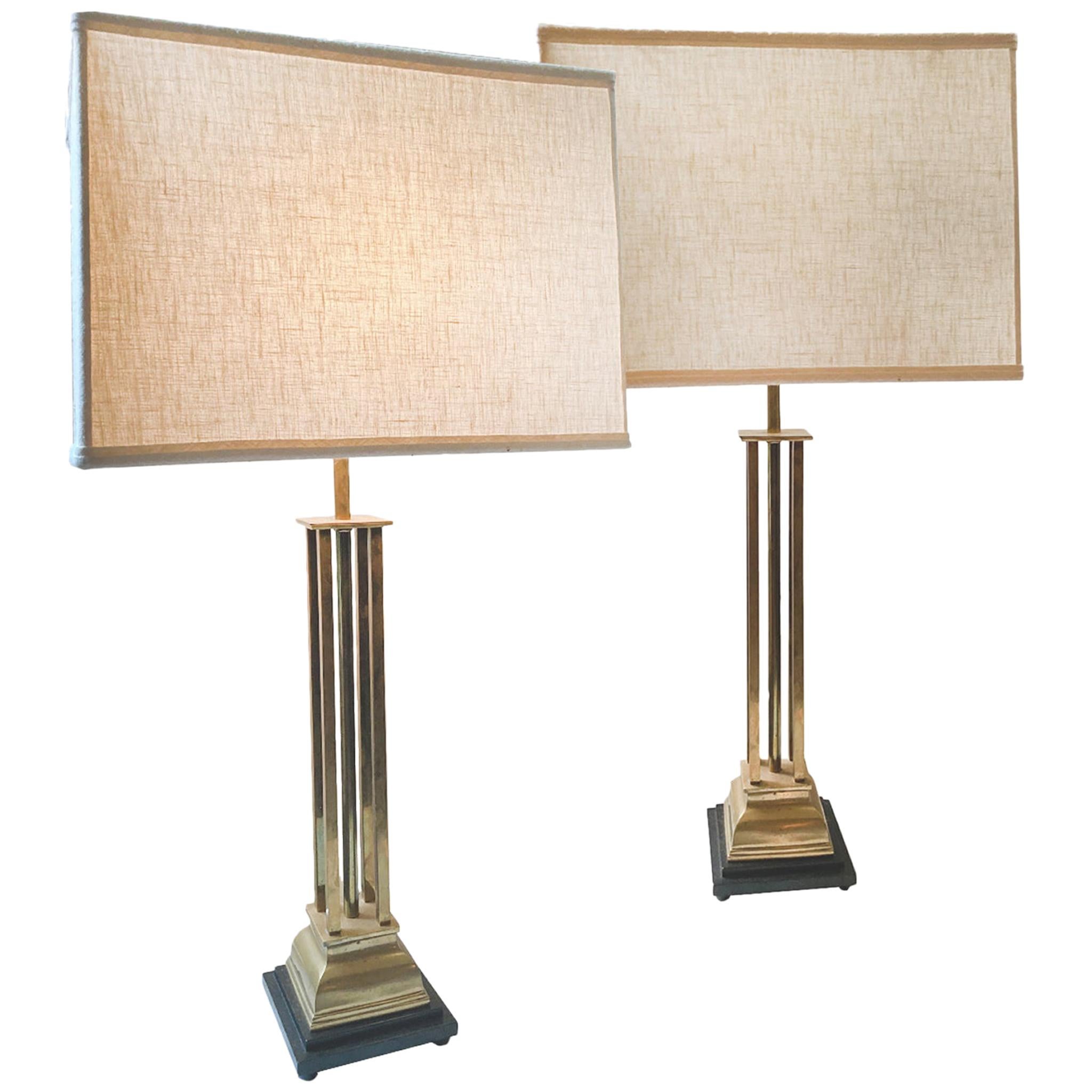 Pair of 1970s Hollywood Regency Style Brass Table Lamps