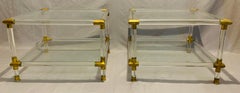 Pair of  1970s Italian Acrylic/Lucite, Glass & Brass Side or Coffee Tables