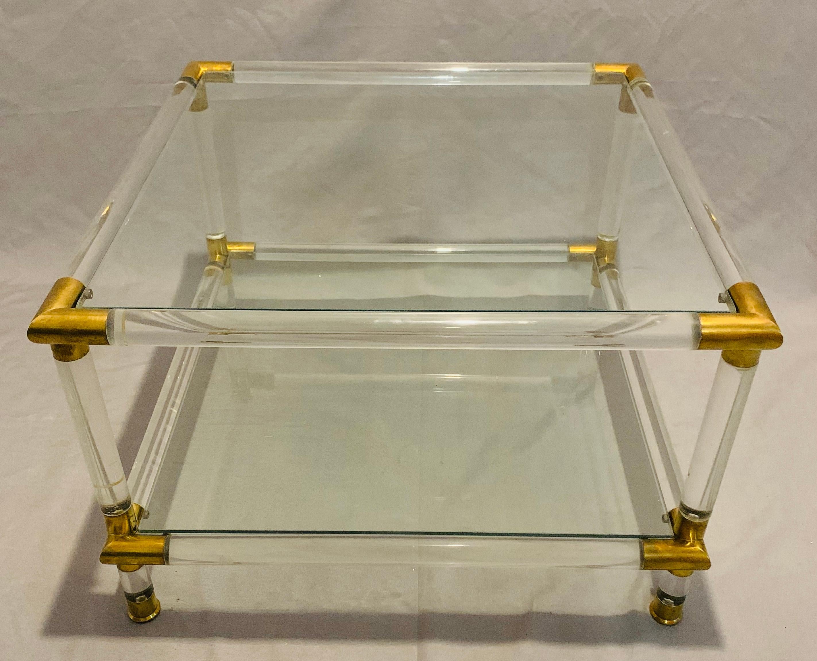 italien Paire de  1970s Italian Acrylic/Lucite, Glass & Brass Side or Coffee Tables en vente