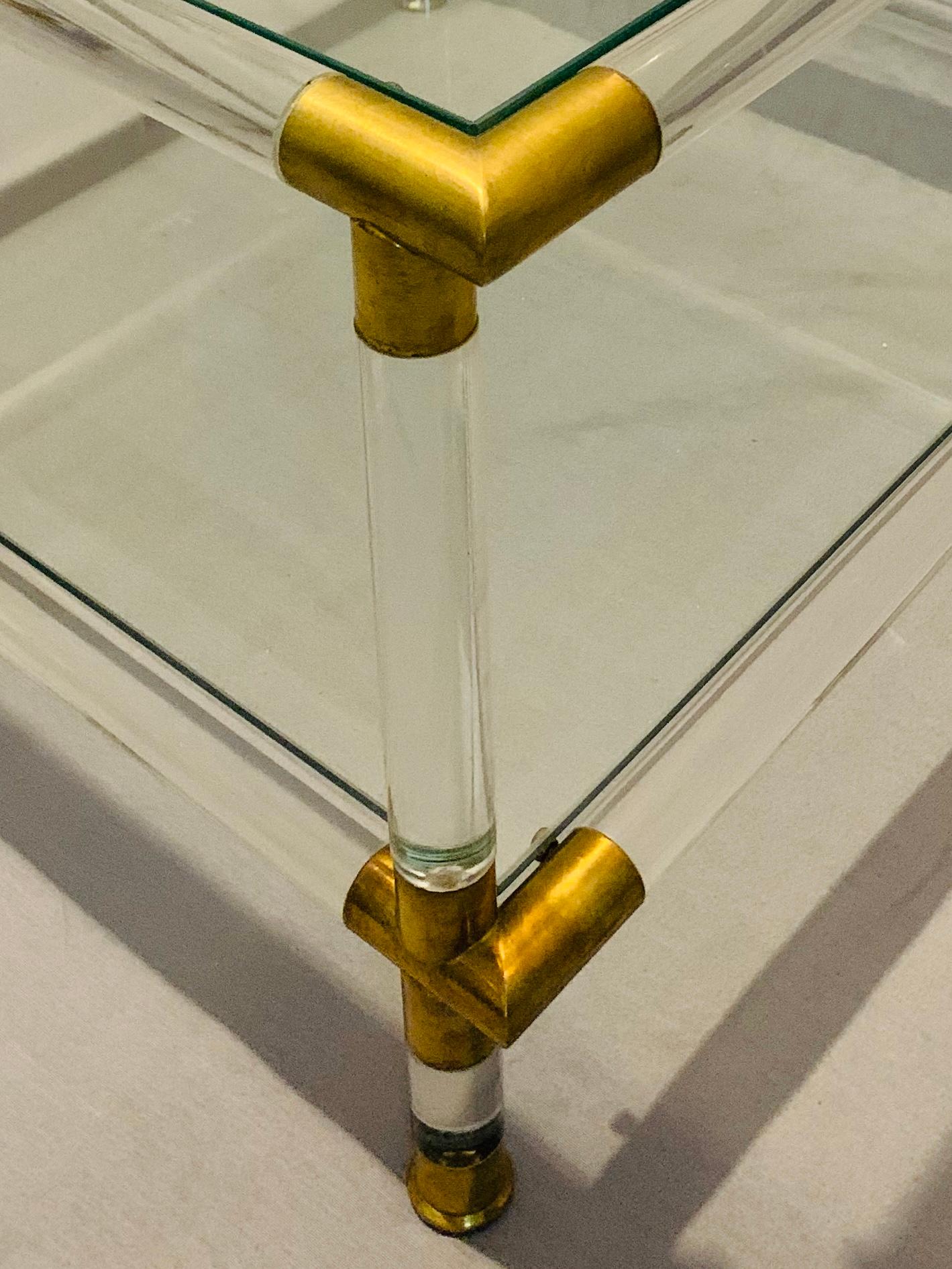 Paire de  1970s Italian Acrylic/Lucite, Glass & Brass Side or Coffee Tables en vente 1