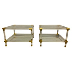 Pair of  1970s Italian Acrylic/Lucite, Glass & Brass Side or Coffee Tables