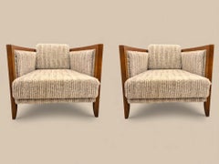 Pair of 1970s Italian Art Deco–Style Lounge Chairs in Fluffy Grey-Beige Upholste
