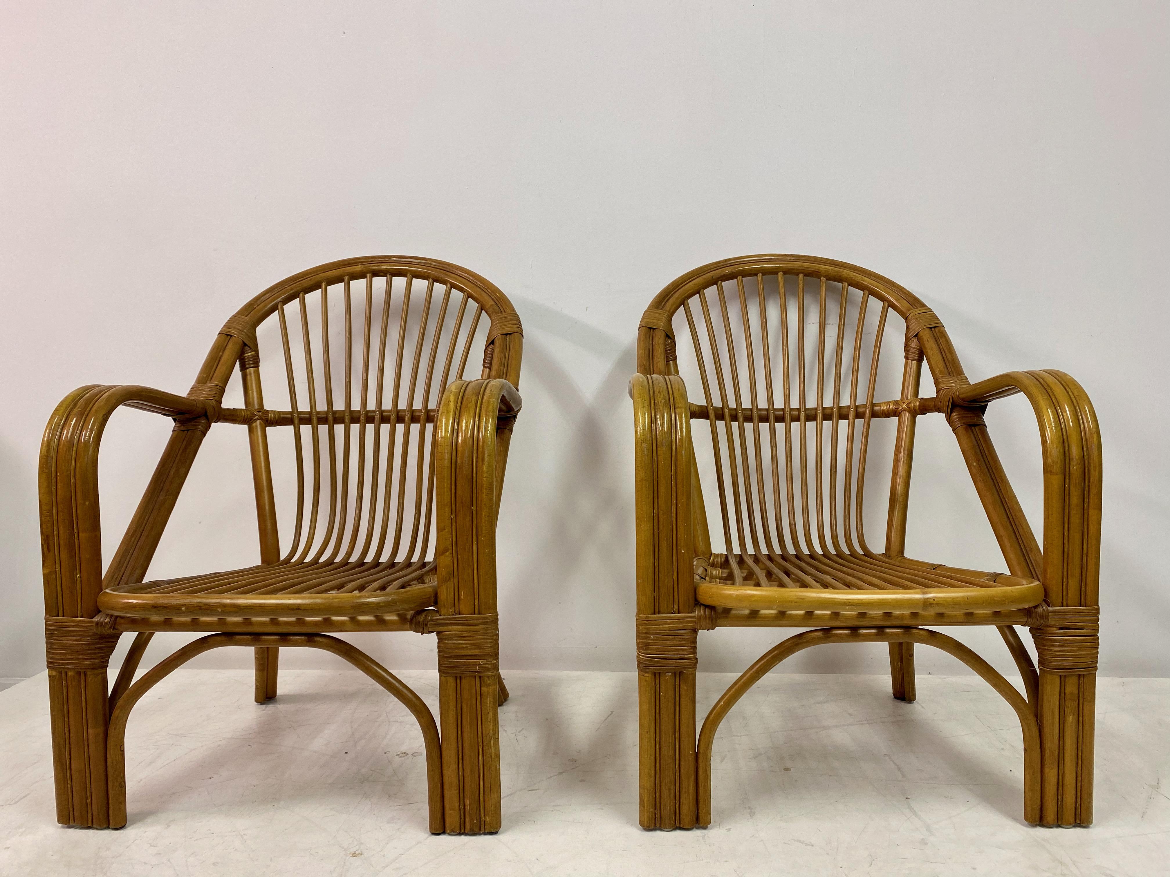 Pair of 1970s Italian Bamboo Armchairs For Sale 5