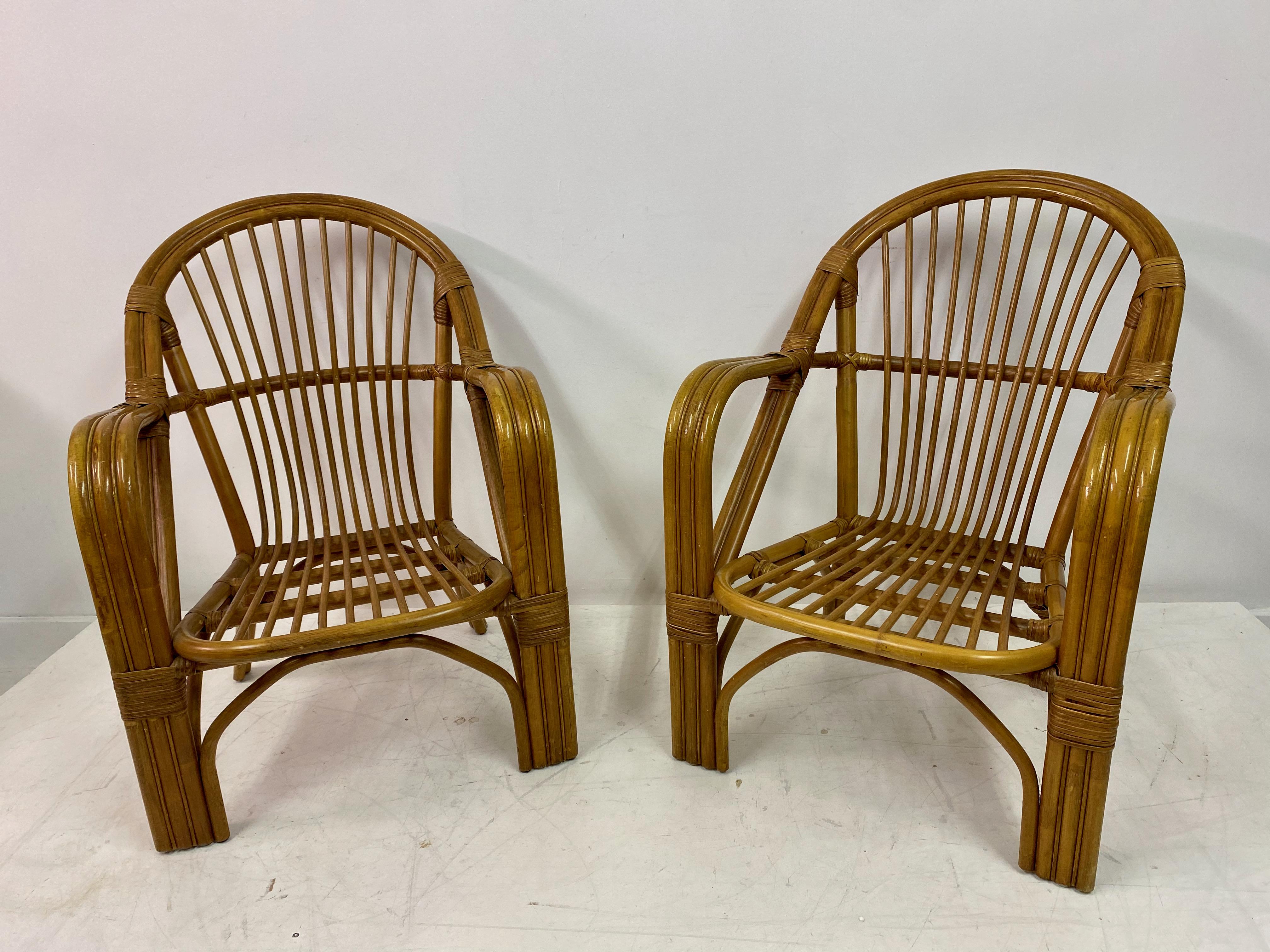 Pair of 1970s Italian Bamboo Armchairs For Sale 6