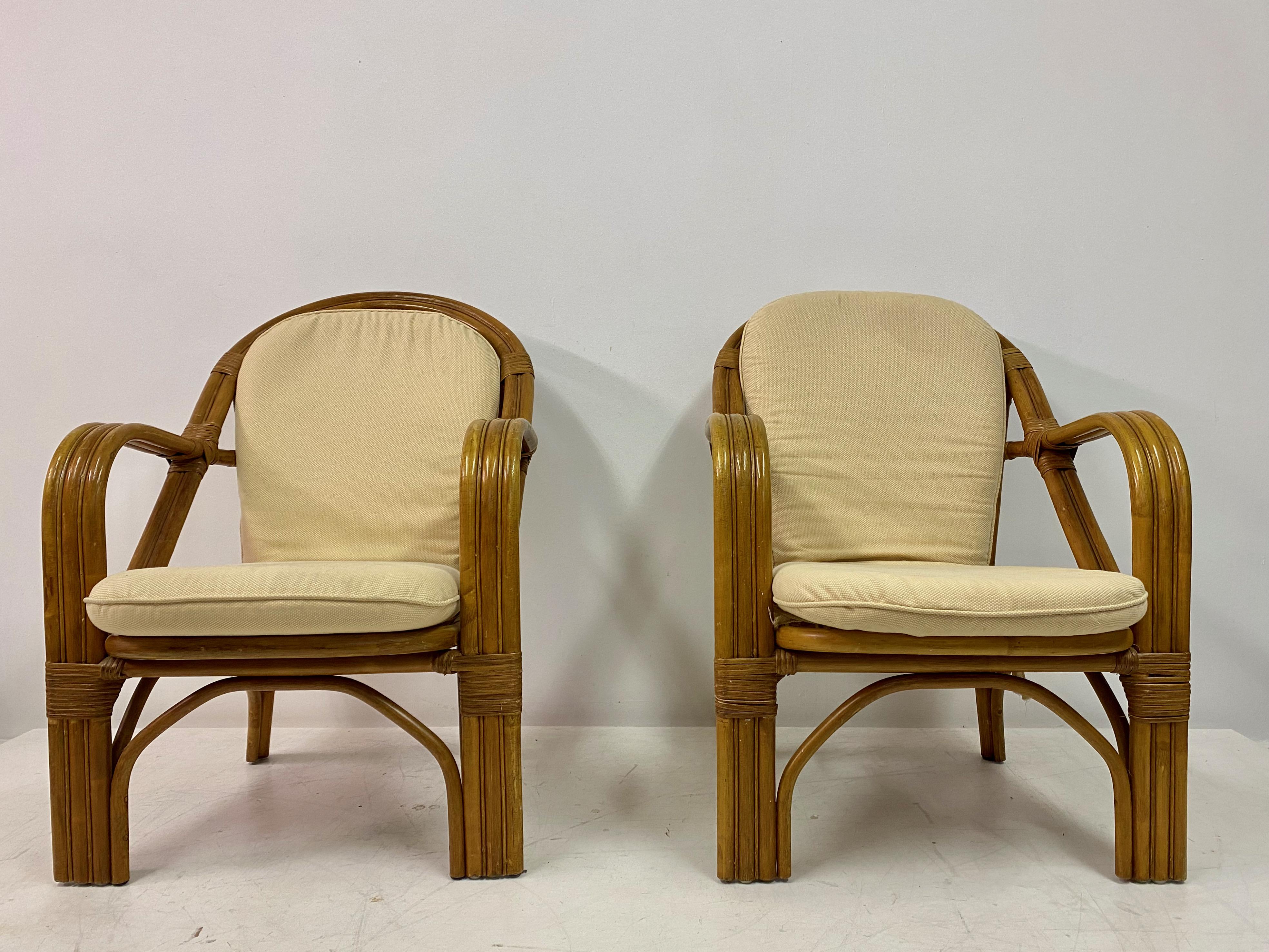 Pair of 1970s Italian Bamboo Armchairs For Sale 7