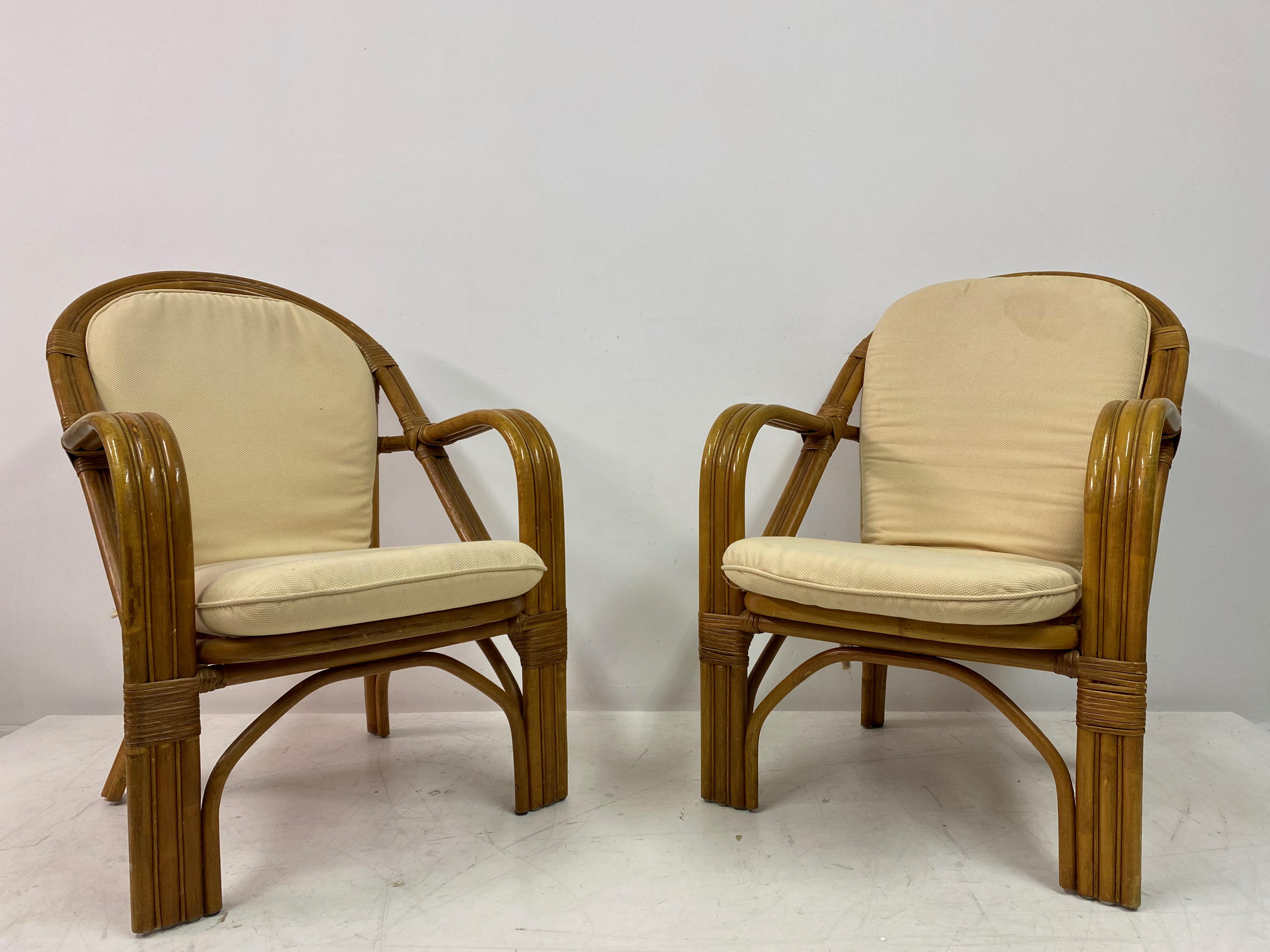 Pair of 1970s Italian Bamboo Armchairs For Sale 9