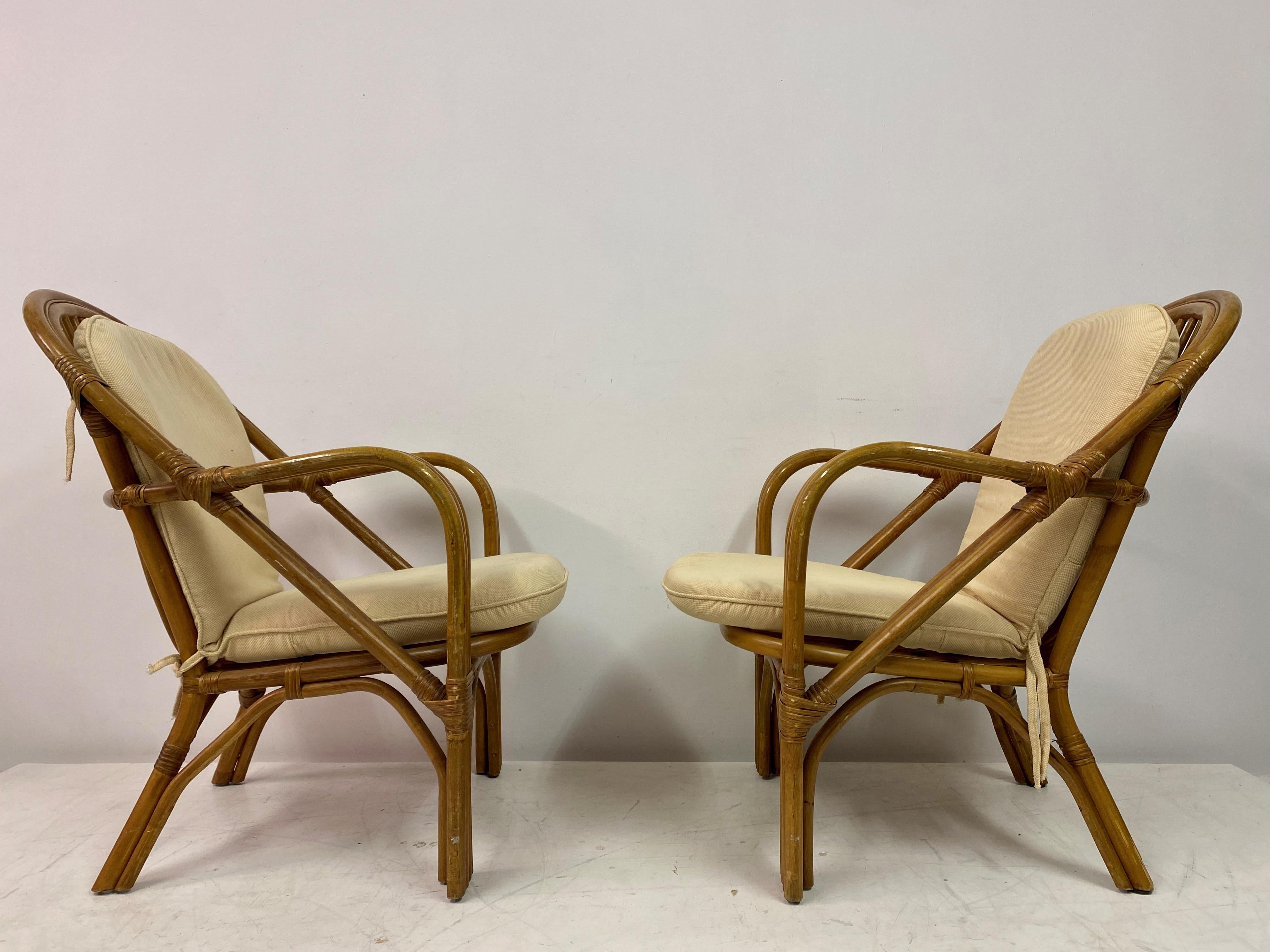 Mid-Century Modern Paire de fauteuils italiens en bambou des années 1970 en vente