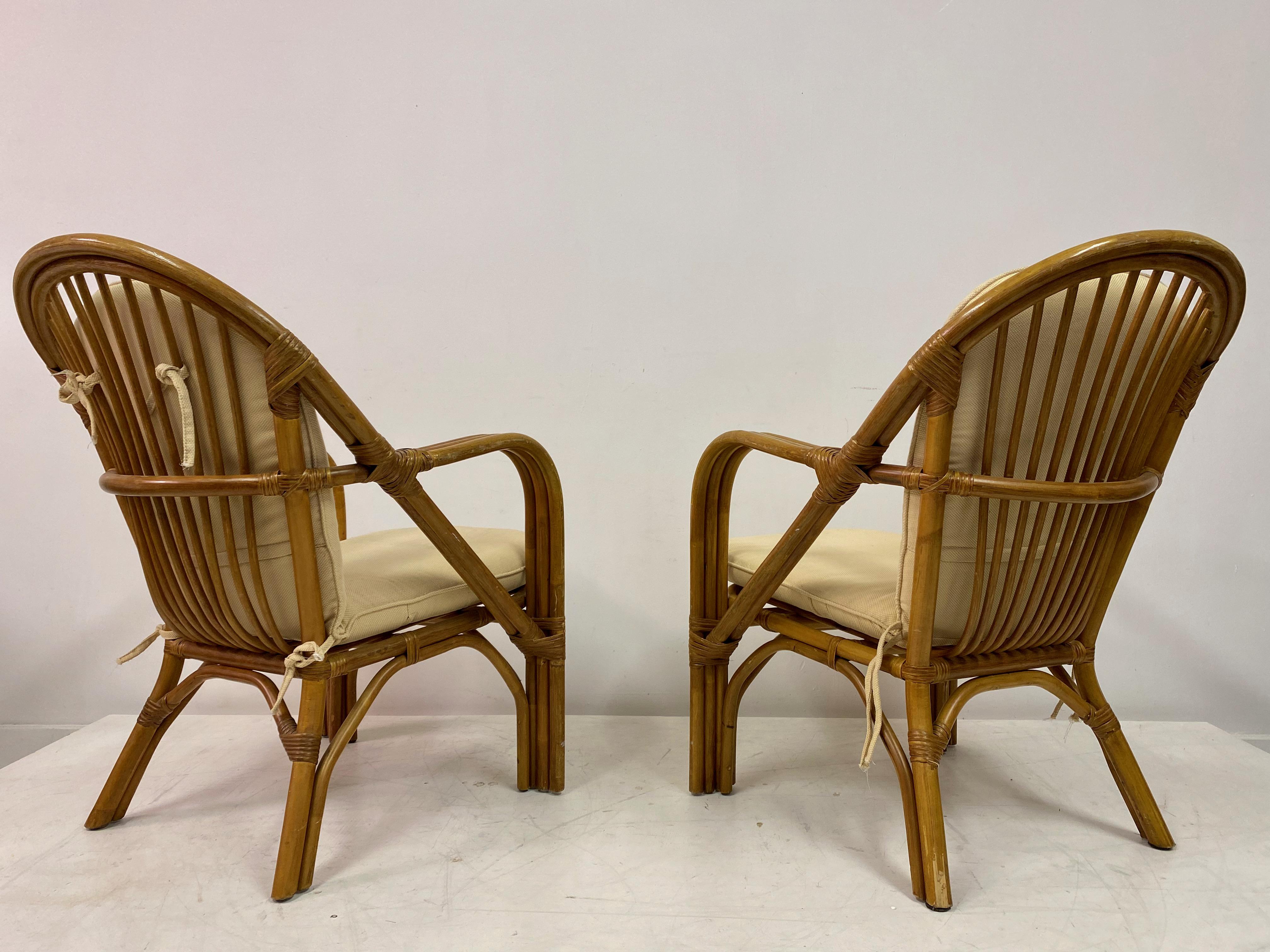 Pair of 1970s Italian Bamboo Armchairs In Good Condition For Sale In London, London