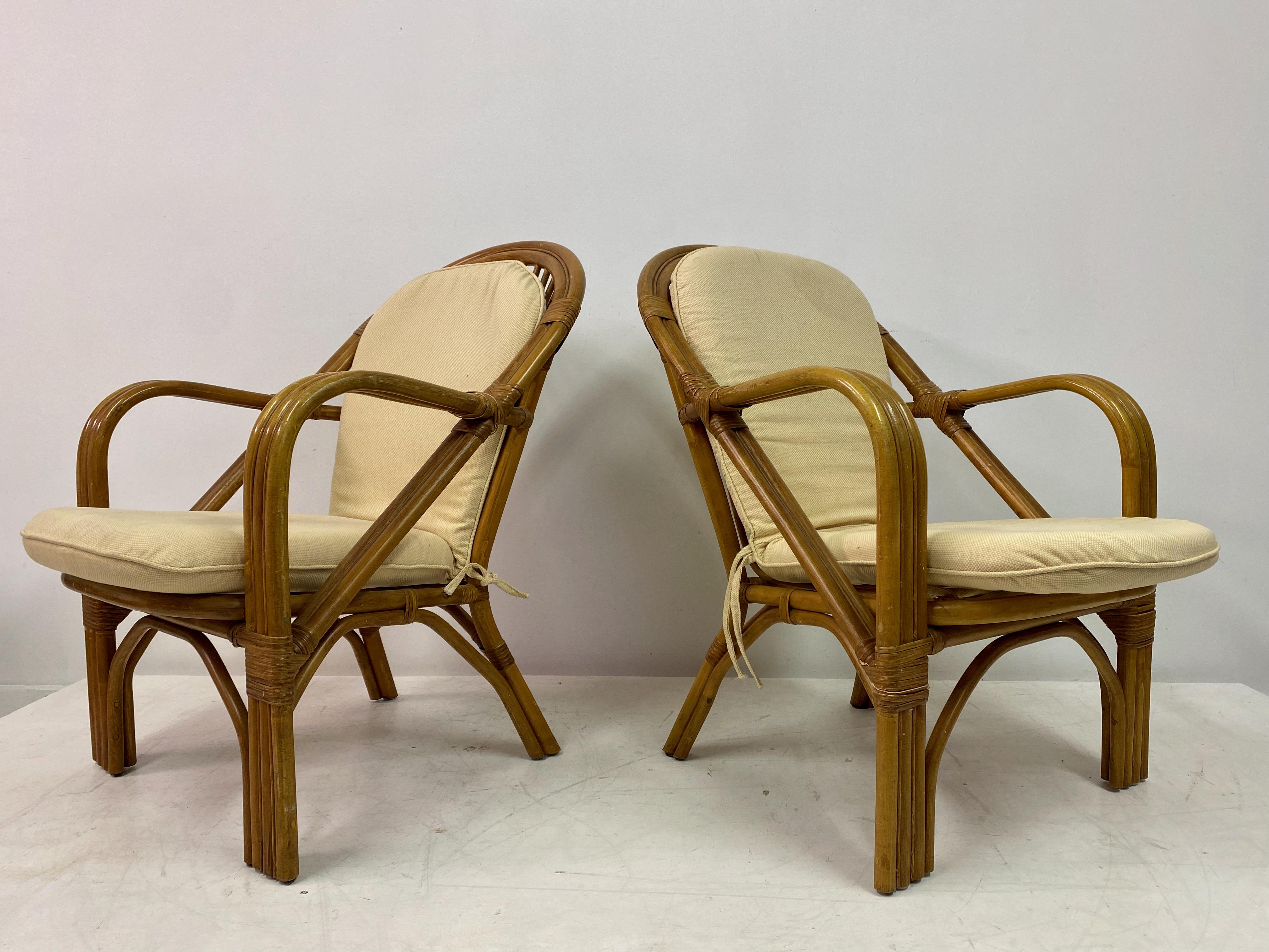 Pair of 1970s Italian Bamboo Armchairs For Sale 1