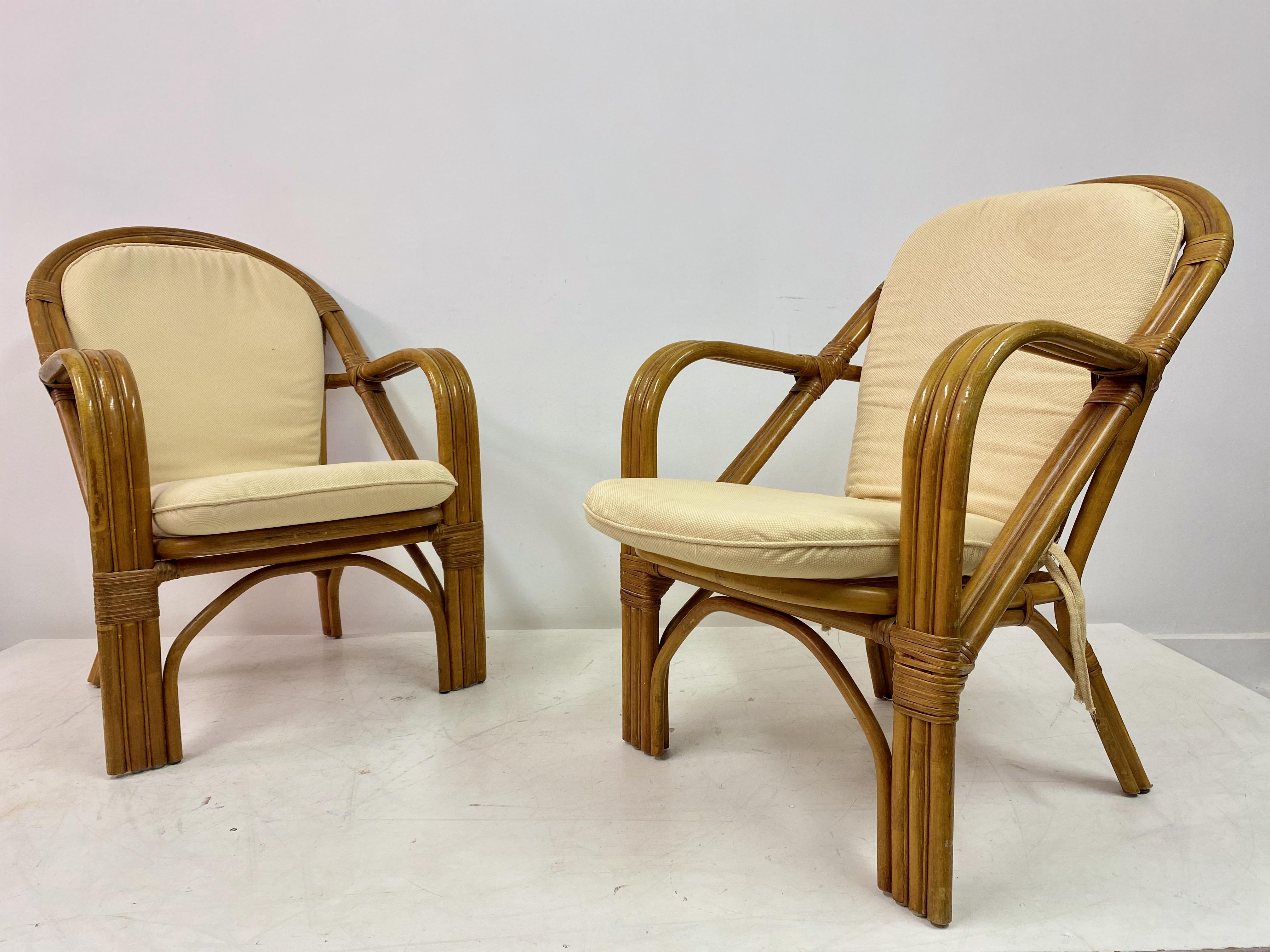 Pair of 1970s Italian Bamboo Armchairs For Sale 3
