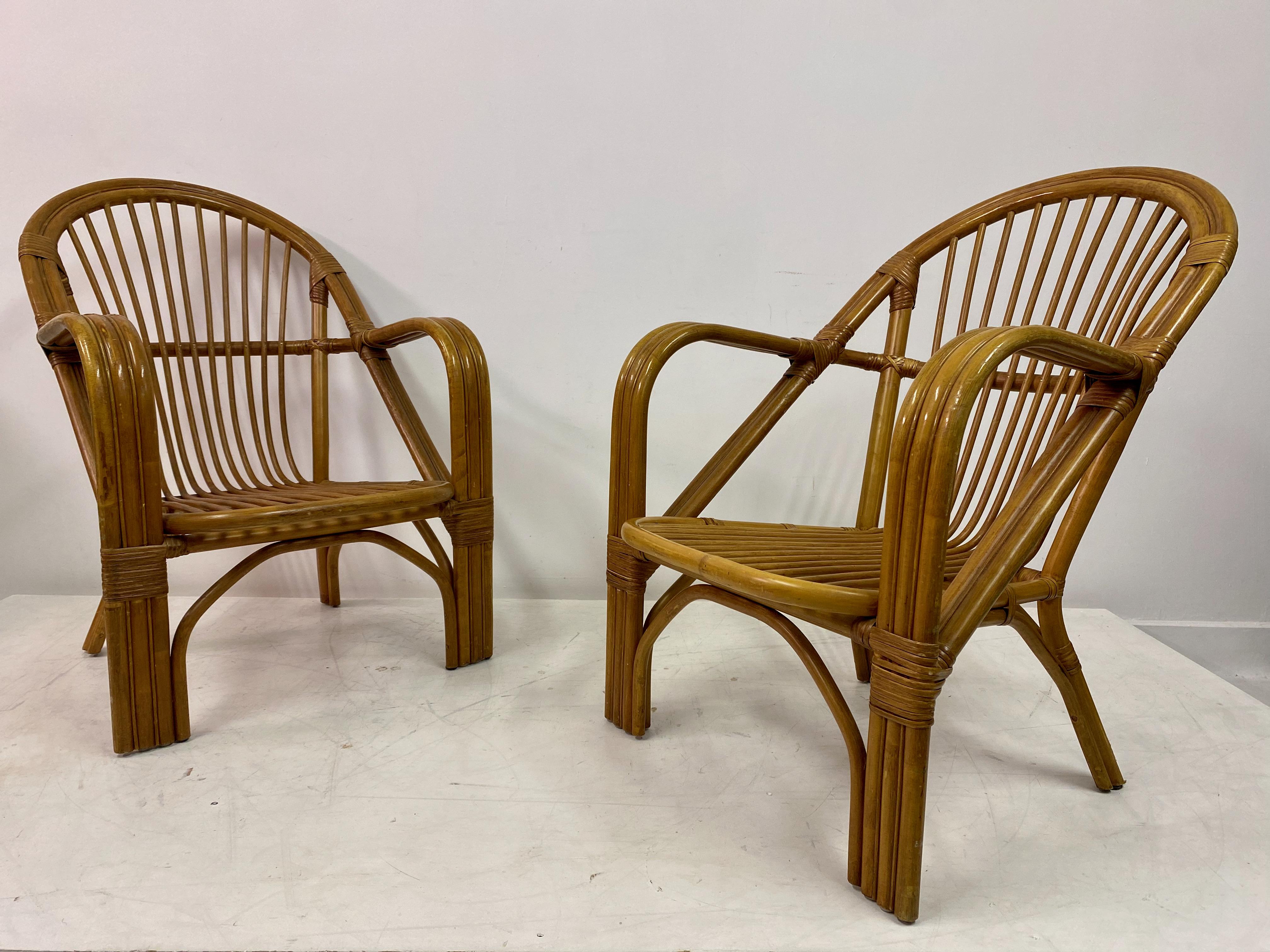 Pair of 1970s Italian Bamboo Armchairs For Sale 4