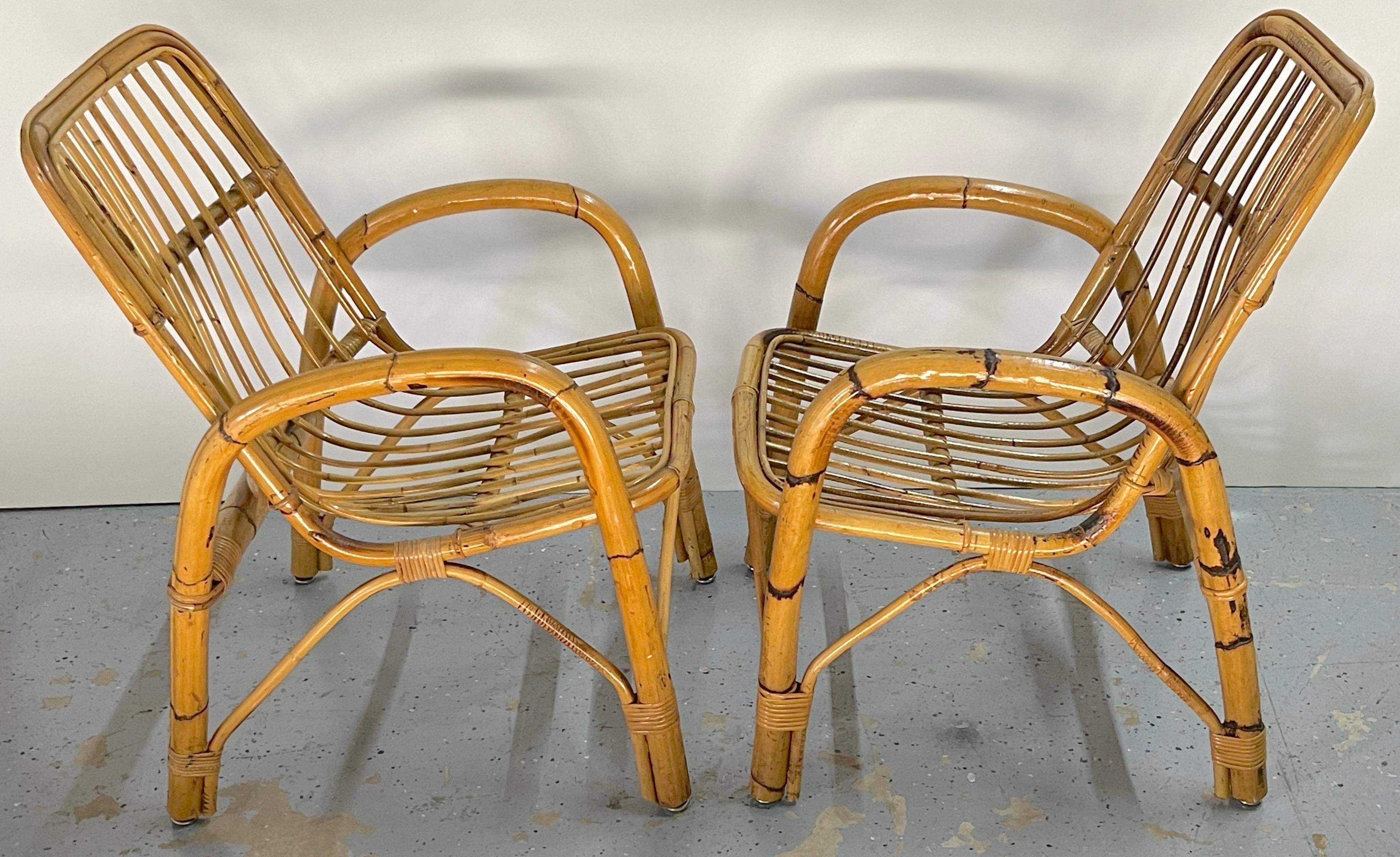 Woven Pair of 1970s Italian Bamboo Armchairs, Style of Franco Albini For Sale