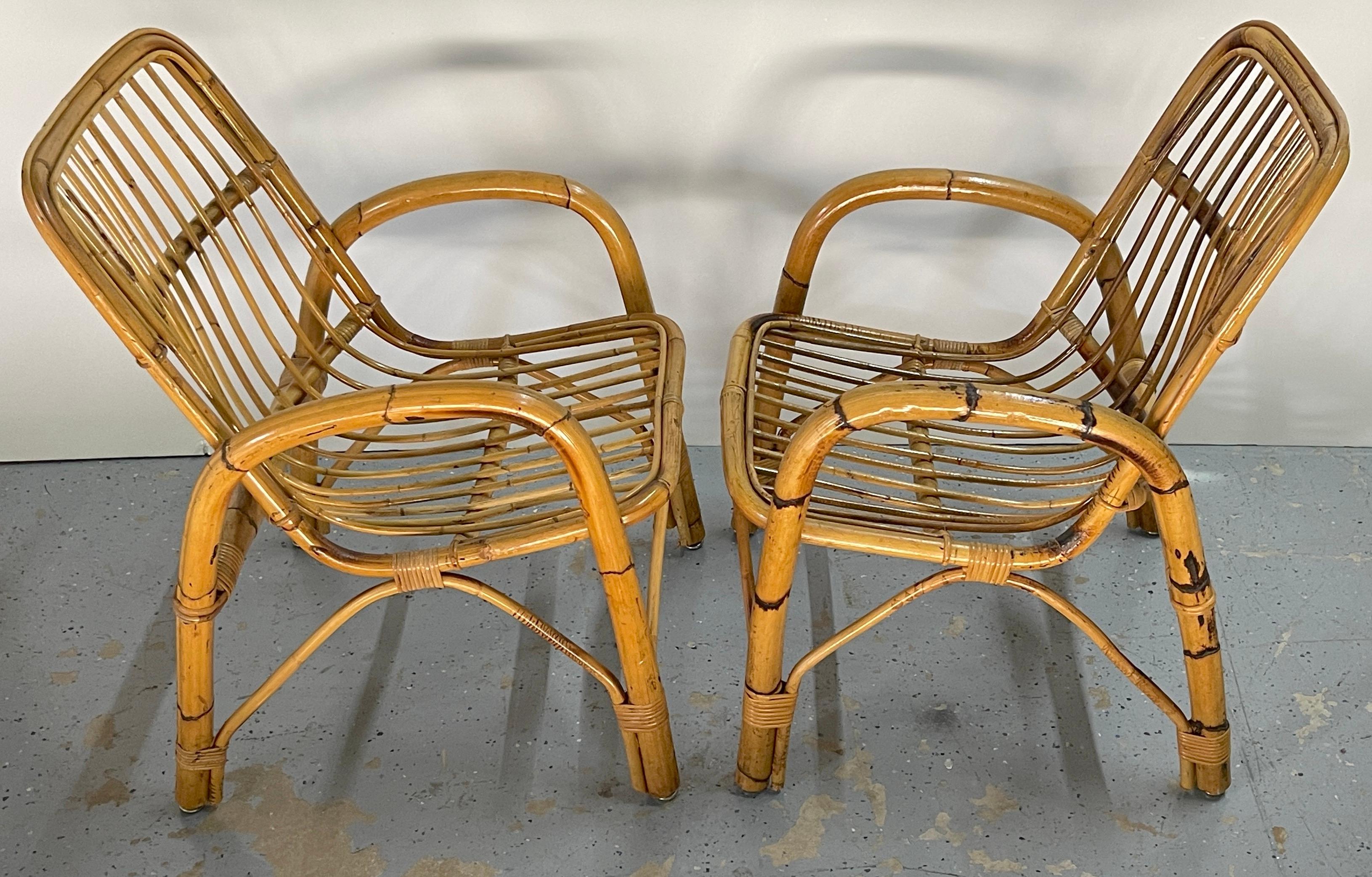 Pair of 1970s Italian Bamboo Armchairs, Style of Franco Albini In Good Condition For Sale In West Palm Beach, FL