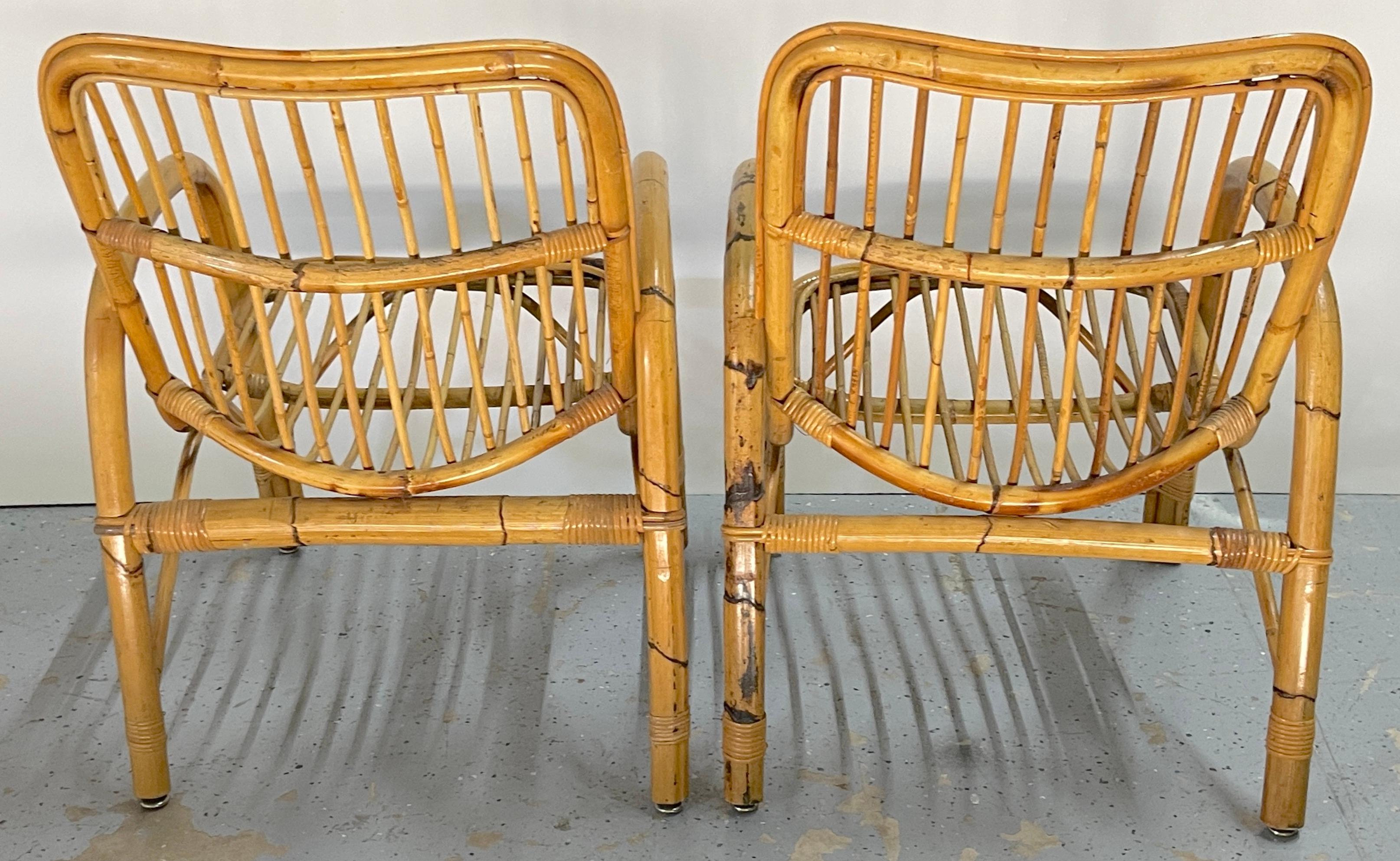 20ième siècle Paire de fauteuils italiens en bambou des années 1970, style Franco Albini en vente