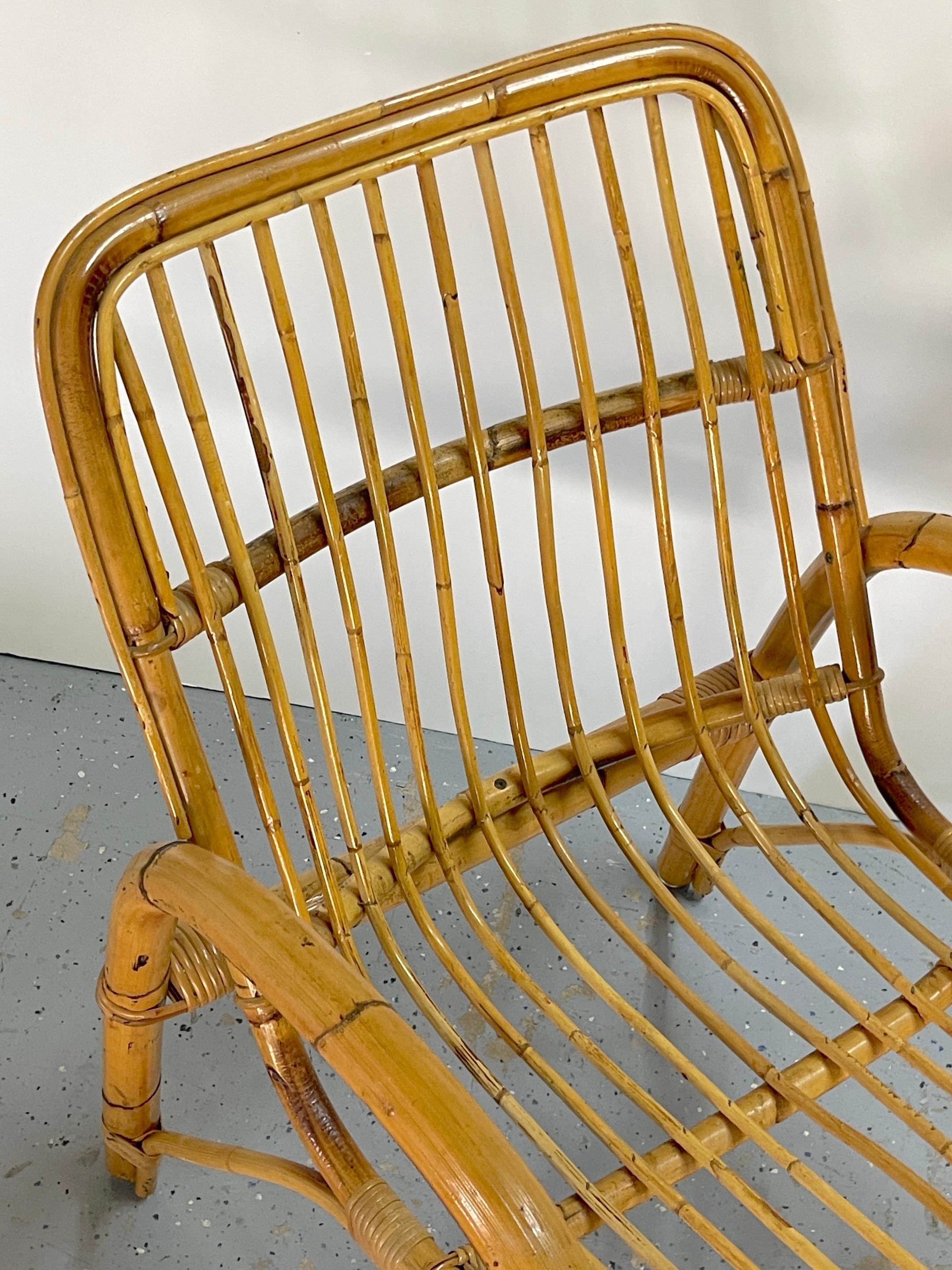Paire de fauteuils italiens en bambou des années 1970, style Franco Albini en vente 2