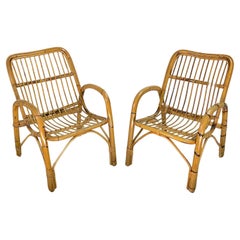 Pair of 1970s Italian Bamboo Armchairs, Style of Franco Albini