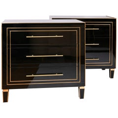 Pair of 1970s Italian black glass chest-of-drawers