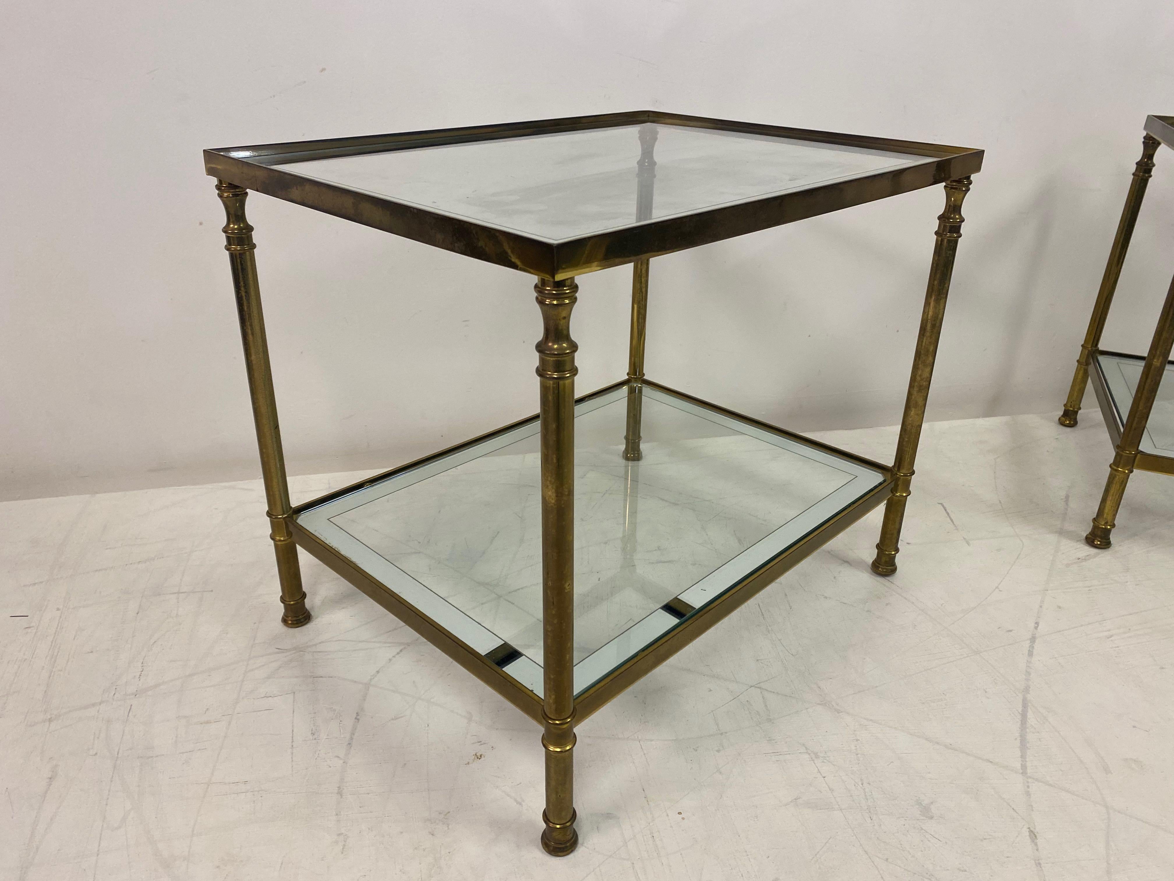 Pair of 1970s Italian Brass and Glass Side Tables 1