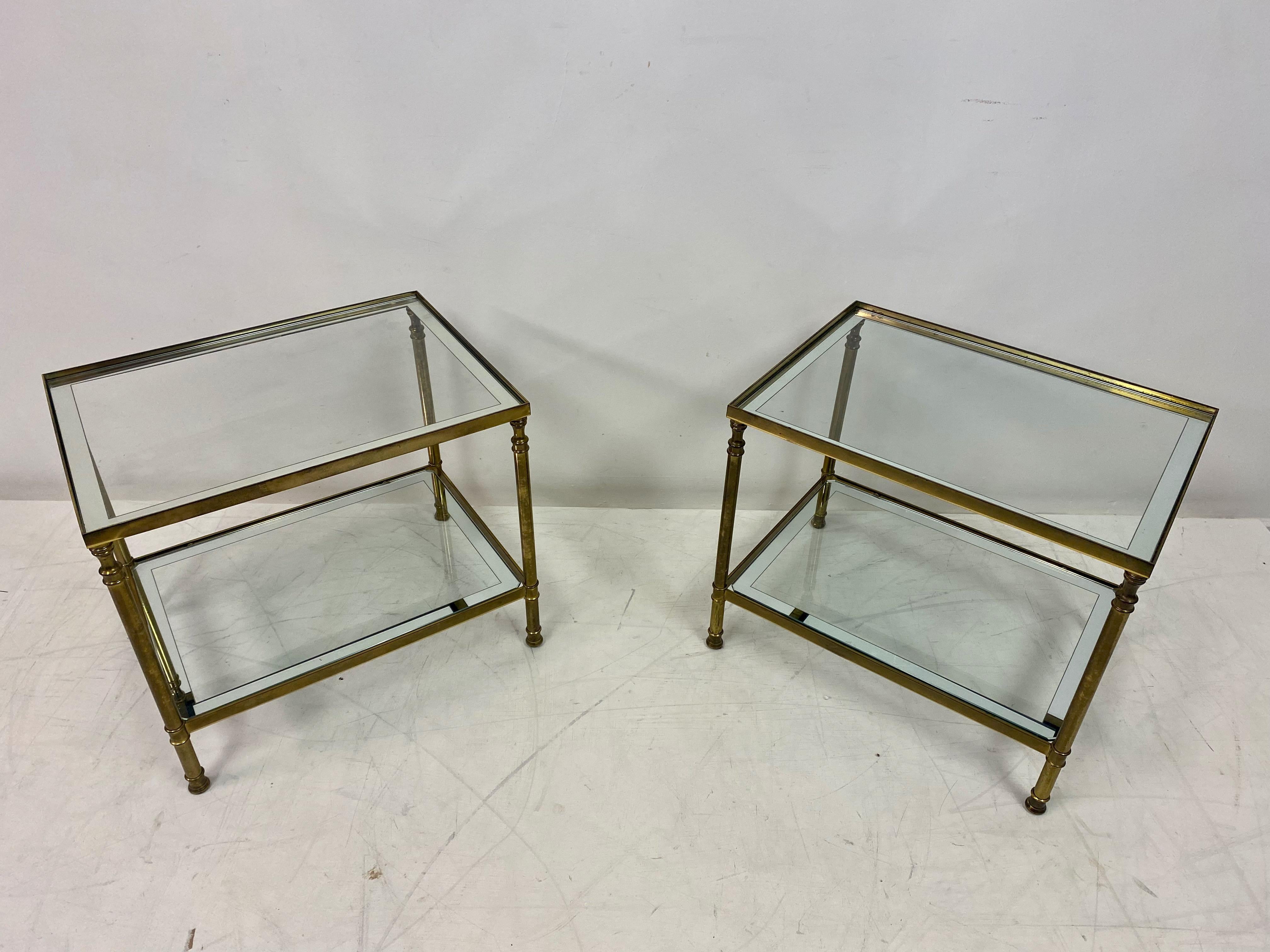Pair of 1970s Italian Brass and Glass Side Tables 3