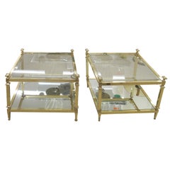 Pair of 1970s Italian Brass and Glass Two-Tier Side Tables with Mirrored Shelves