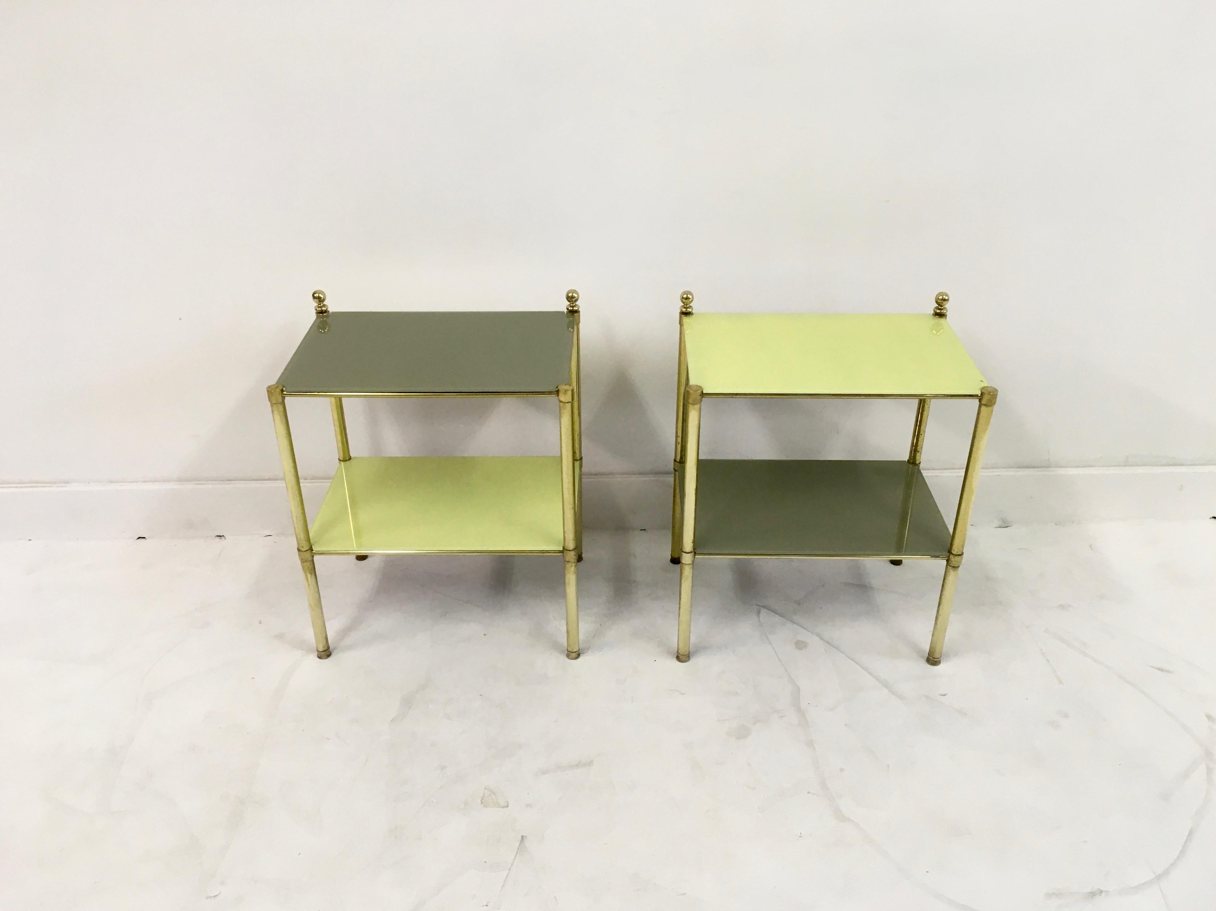 Pair of 1970s Italian Brass Side Tables with Yellow Glass 3
