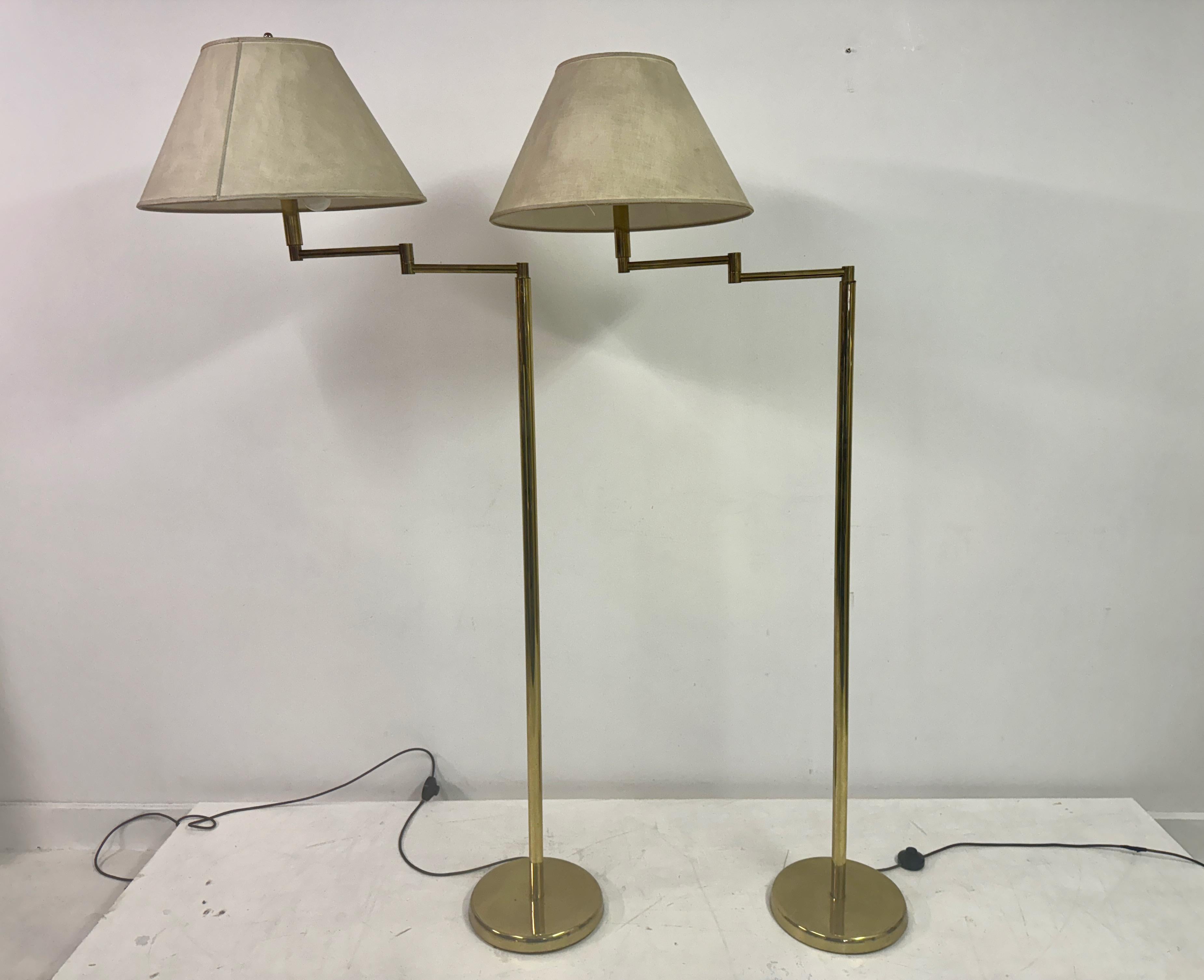 Pair of 1970s Italian Brass Swing Arm Floor Lamps For Sale 5