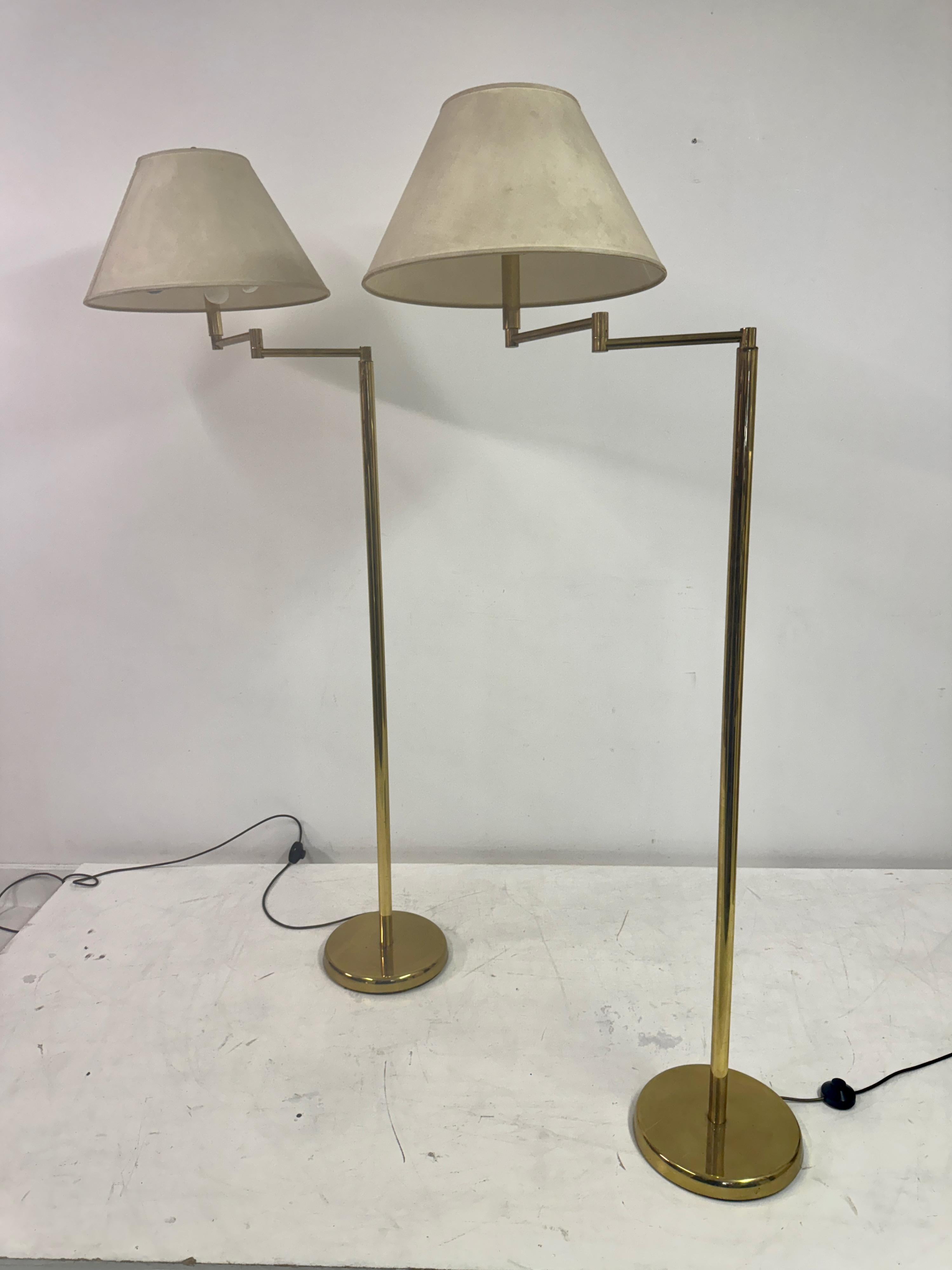 Pair of 1970s Italian Brass Swing Arm Floor Lamps For Sale 6