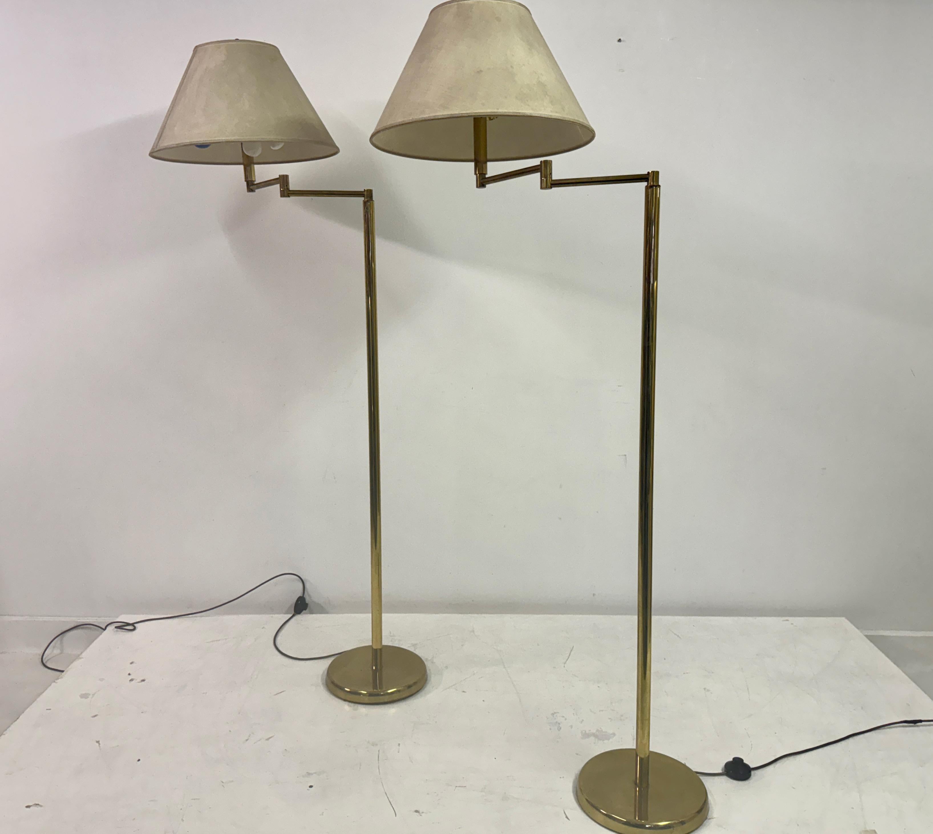Pair of 1970s Italian Brass Swing Arm Floor Lamps For Sale 7