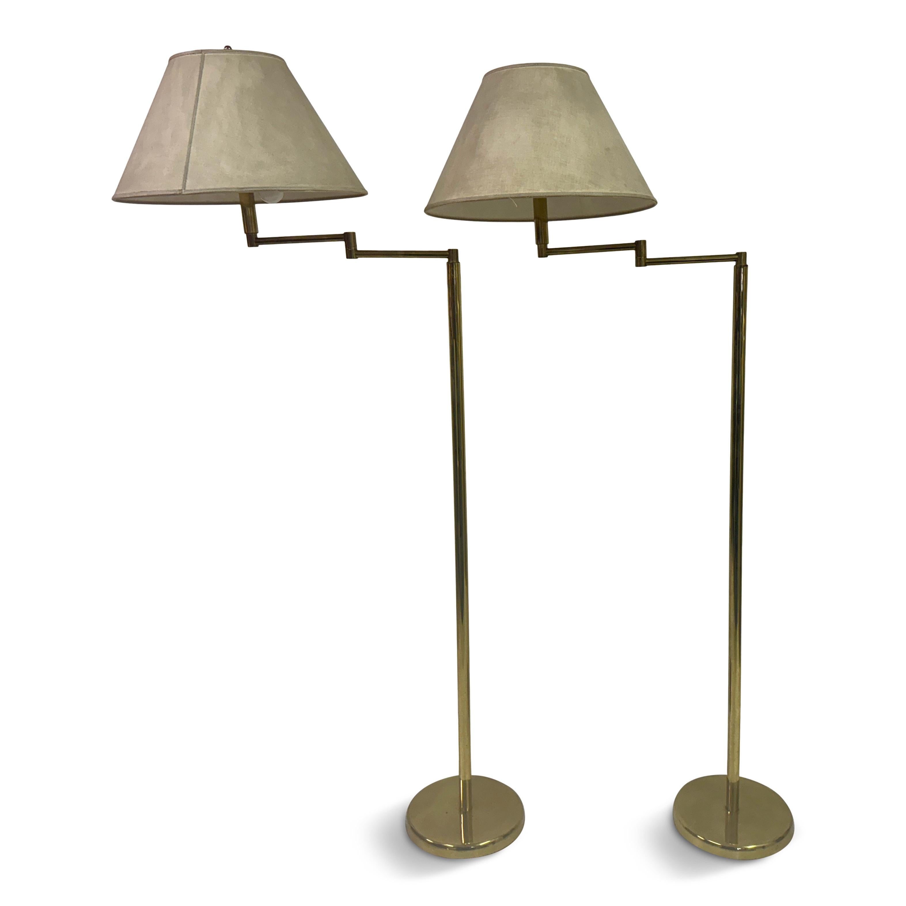 Pair of 1970s Italian Brass Swing Arm Floor Lamps For Sale 11