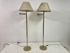 Pair of 1970s Italian Brass Swing Arm Floor Lamps