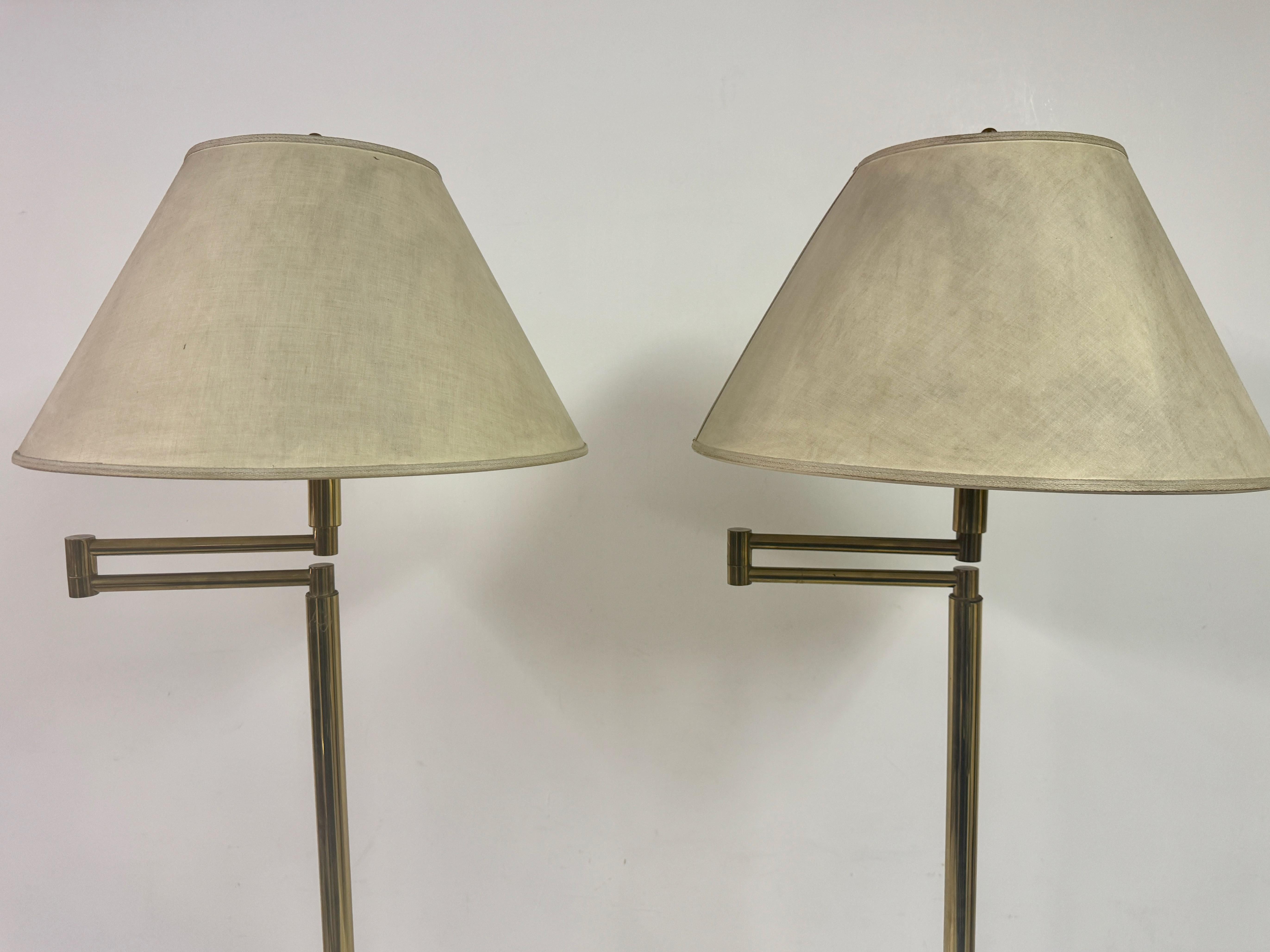 Mid-Century Modern Pair of 1970s Italian Brass Swing Arm Floor Lamps For Sale