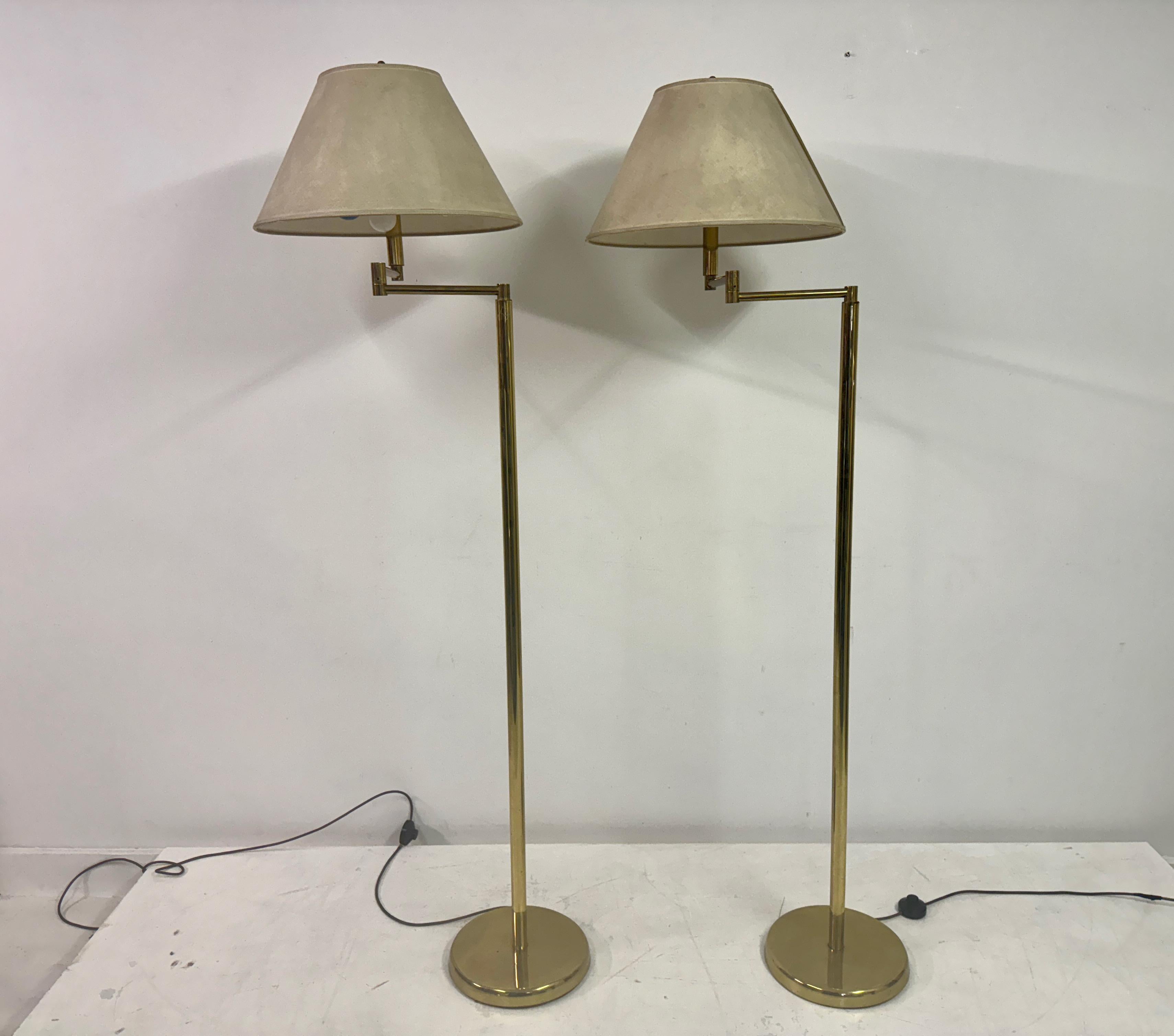 Pair of 1970s Italian Brass Swing Arm Floor Lamps For Sale 1