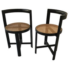 Pair of 1970s Italian Caned Circular Chairs