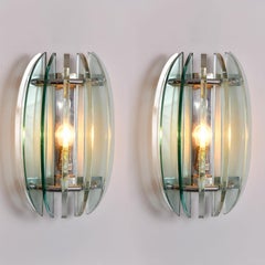 Pair of 1970s Italian Chrome and Glass Wall Lights by Veca
