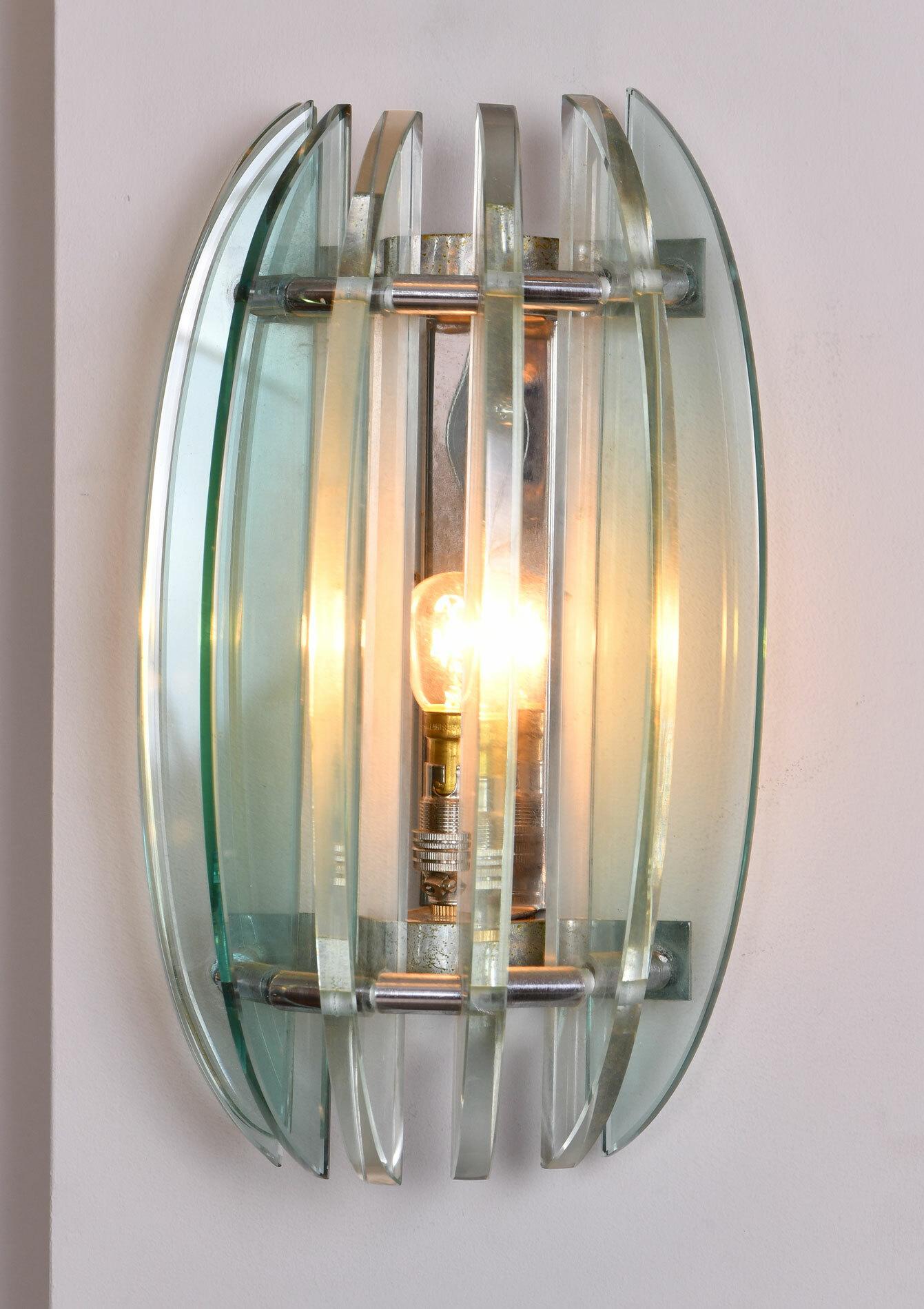 Mid-Century Modern Pair of 1970s Italian Chrome and Glass Wall Lights by Veca