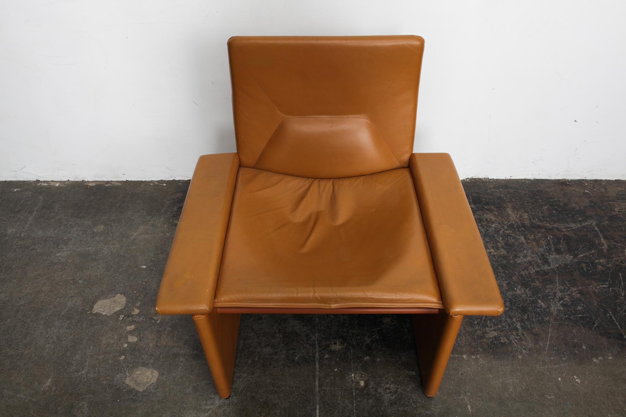 Pair of 1970s Italian Cognac Original Leather Modern Lounge Chairs 2