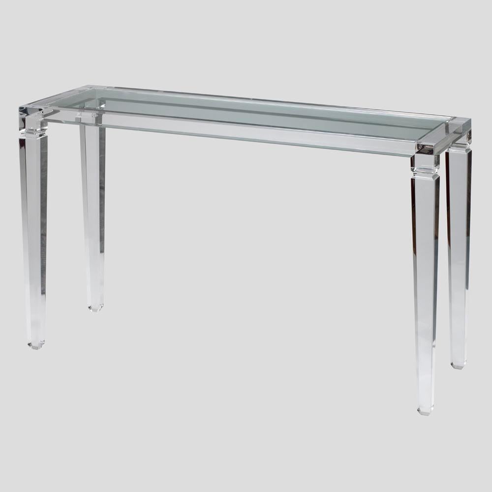 Pair of 1970s Italian Design Clear Perspex Console Tables Glass Top Tapered Legs In Good Condition In London, GB